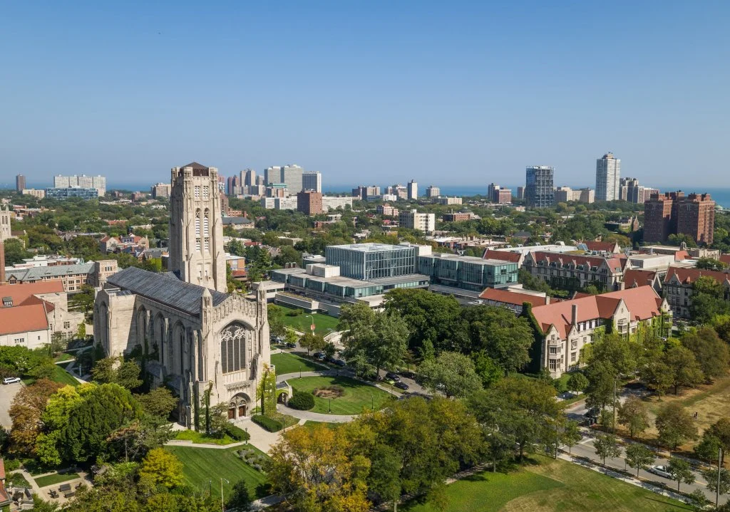 University of Chicago campus skyline representing the Polsky Center and AI Research Commons Midwest Fellows Program