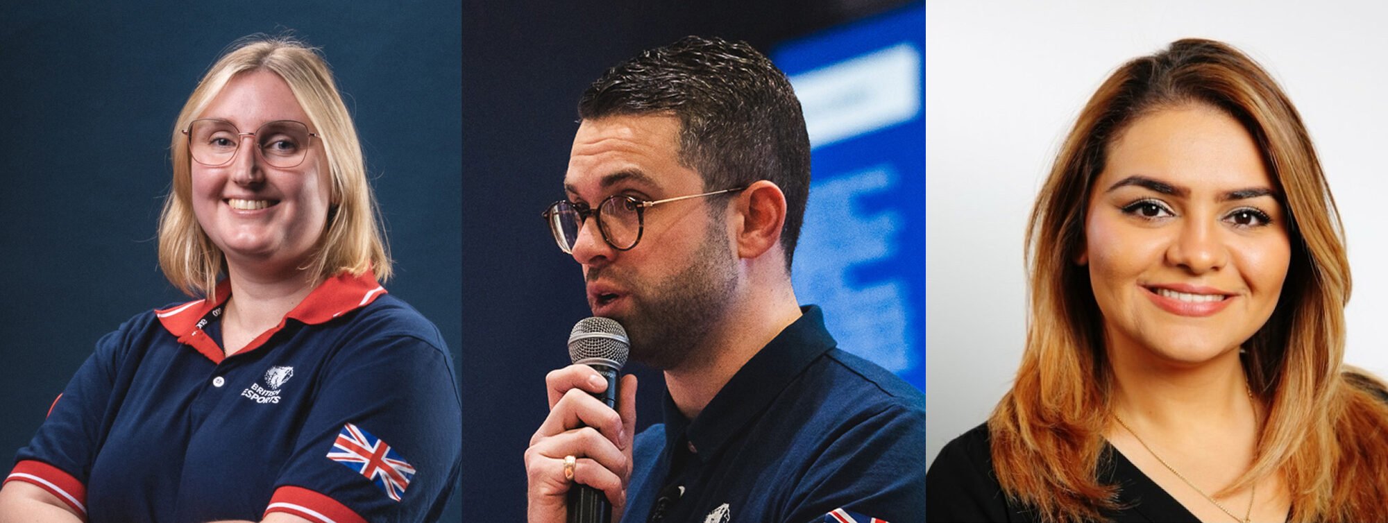 Company image showing Alice Whorley, Kalam Neale and Zuhrah Samim, who have been promoted into senior VP roles at British Esports as the federation expands its education, operations and people functions ahead of the British Arena