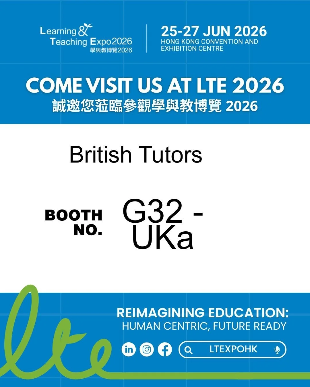 We&rsquo;ll be at the Learning &amp; Teaching Expo 2026! 🎓

Join us at the Hong Kong Convention and Exhibition Centre. Stop by the British Tutors stand to learn more about our tutoring, school placement and educational consultancy services, and spea