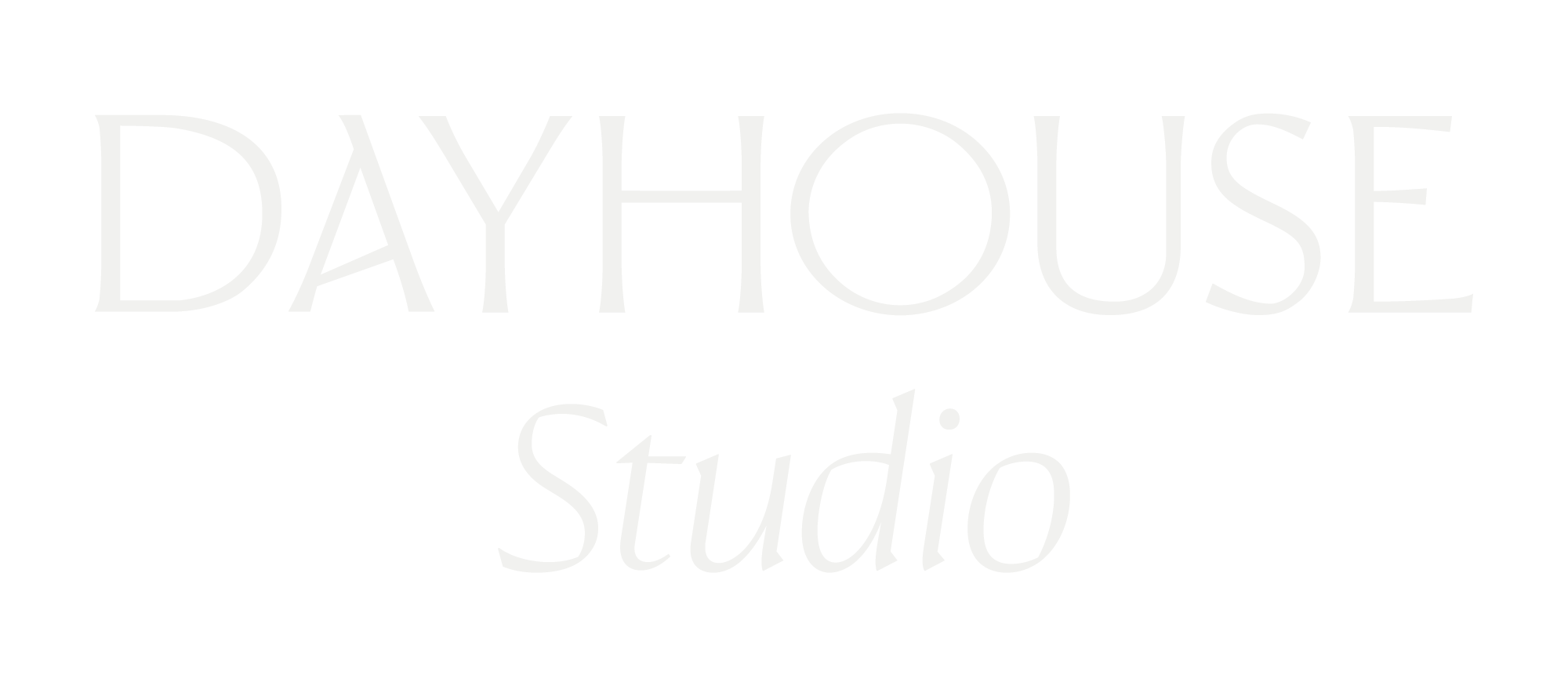 Logo for Day House Studio with the words 'DAYHOUSE' in large white font and 'Studio' in smaller cursive font underneath, all on a black background.