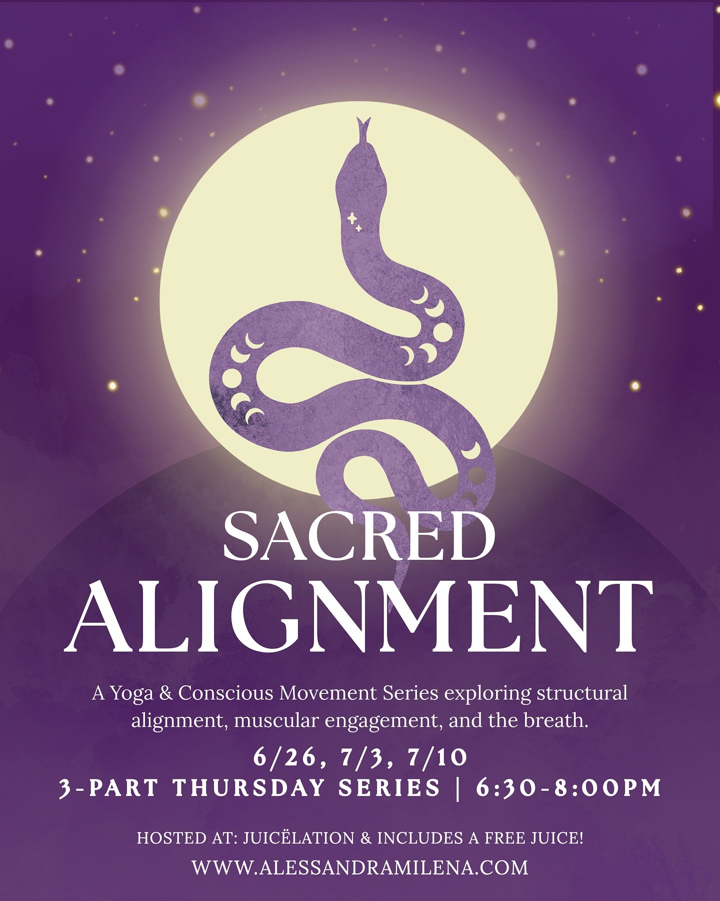 Back by Popular Demand... 🐍✨

Sacred Alignment is returning this June &amp; July &mdash; 
A 3-part yoga-based immersion to reconnect to your body&rsquo;s intelligence, refine your practice, and move from a place of stillness, breath, and presence.

