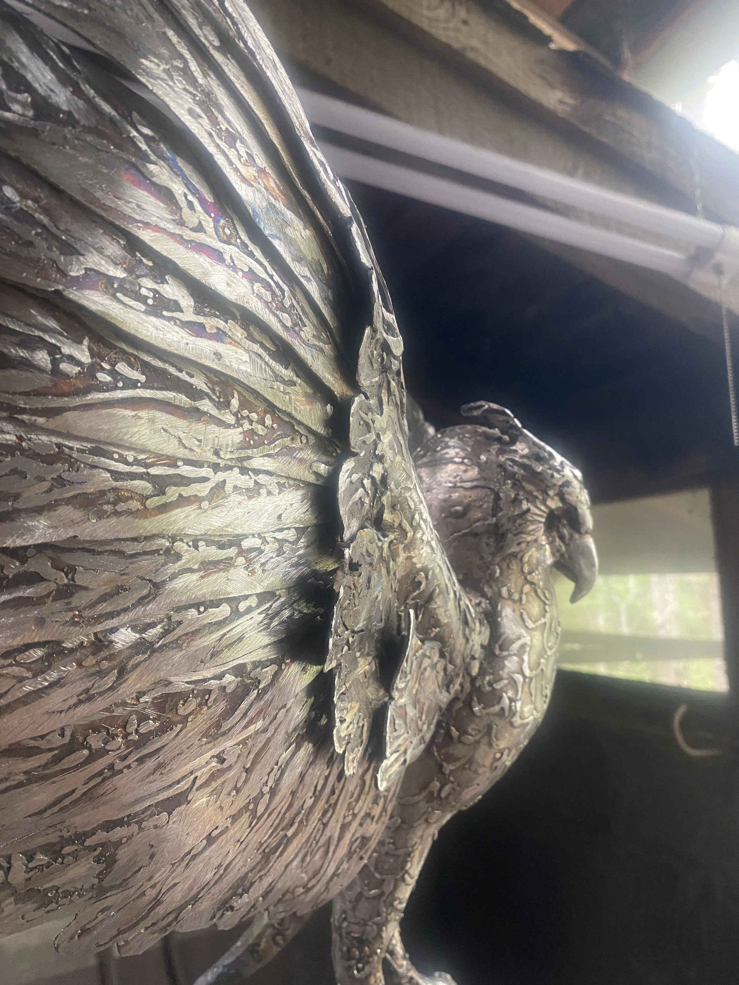 Half Scale Owl, forged and welded stainless steel, 24" wingspan, 