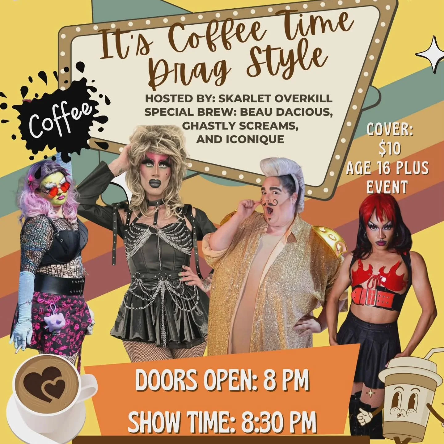 it's coffee time - drag style 👑

our next drag night is Saturday February 7th, featuring fun &amp; fierce entertainment from our host Skarlet Overkill &amp; our good friends Ghastly Screams, Beau Dacious &amp; Iconique ✨️

these shows are SO much fu