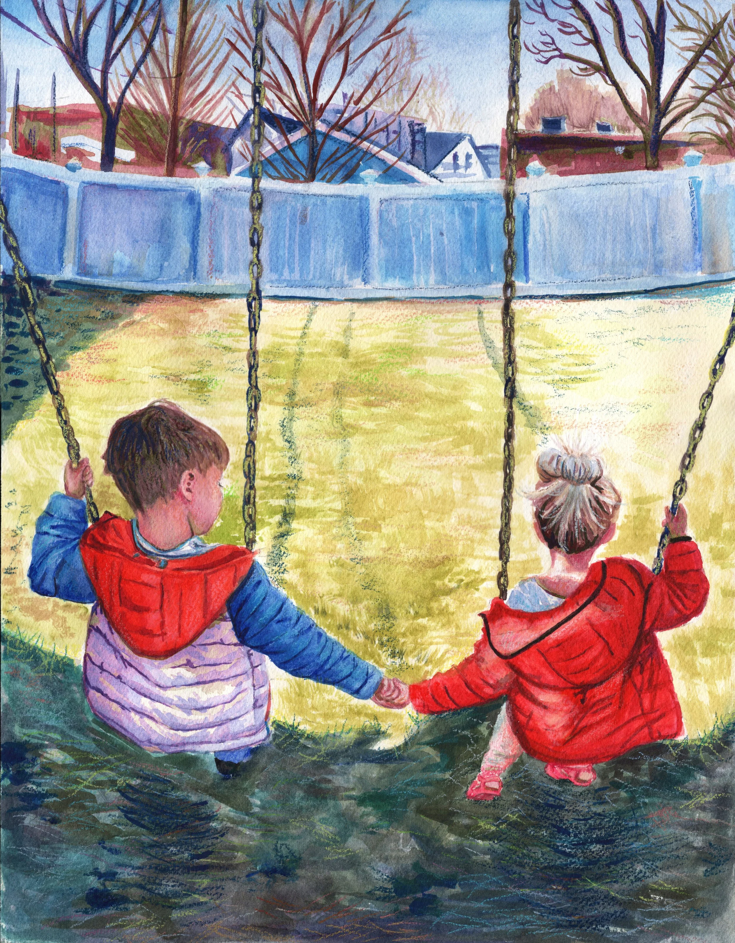 Sid and Brenna, watercolor and colored pencil on cotton rag, 11 x 14 inches (commissioned)