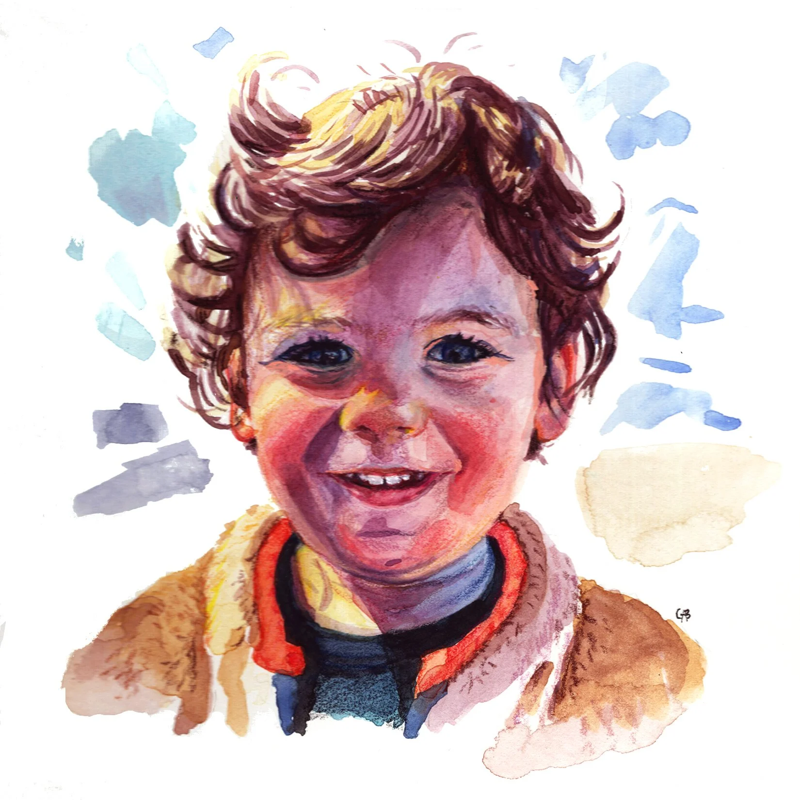 Albie, watercolor and colored pencil on cotton rag, 5 x 5 inches