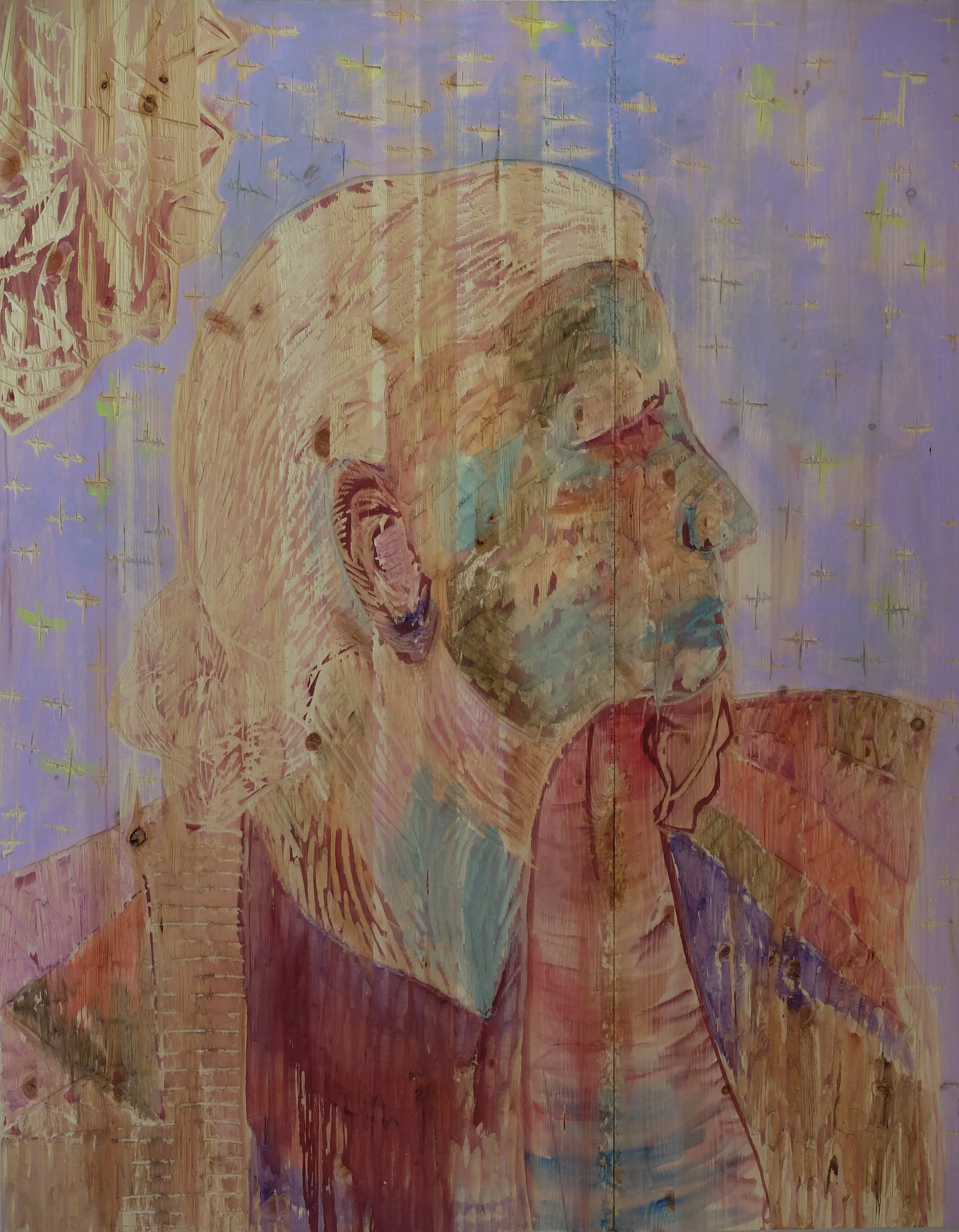 Ponny, I'am terribly in love, 2014, maalaus ja kaiverrus puulle / painting and carving on wood, 120 x 100 cm
Photo: Jussi Tiainen