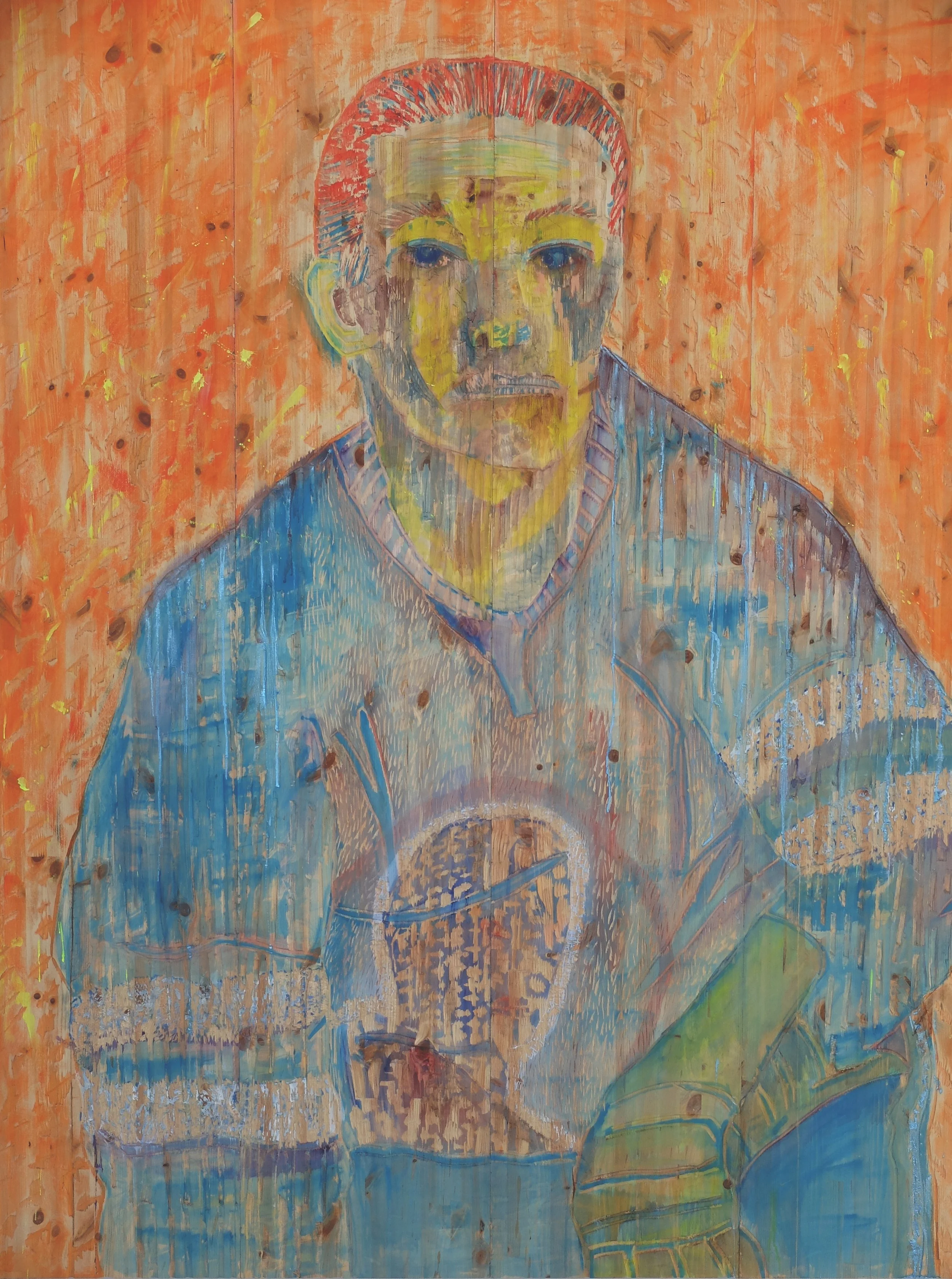 Icehockey player, 2013-2014, maalaus ja kaiverrus puulle / painting and carving on wood, 200 x 158 cm
Photo: Jussi Tiainen