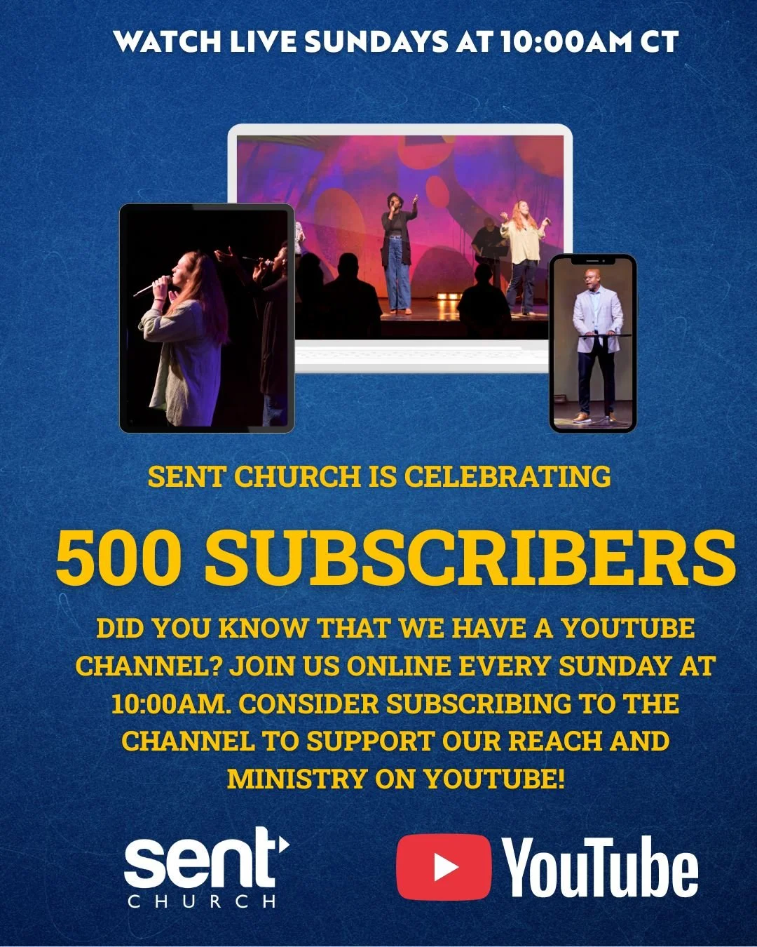 Sent Church is celebrating 500 subscribers on youtube! Please subscribe and share our channel to help increase the amount of people we can reach online for Christ!
https://www.youtube.com/@SentChurch