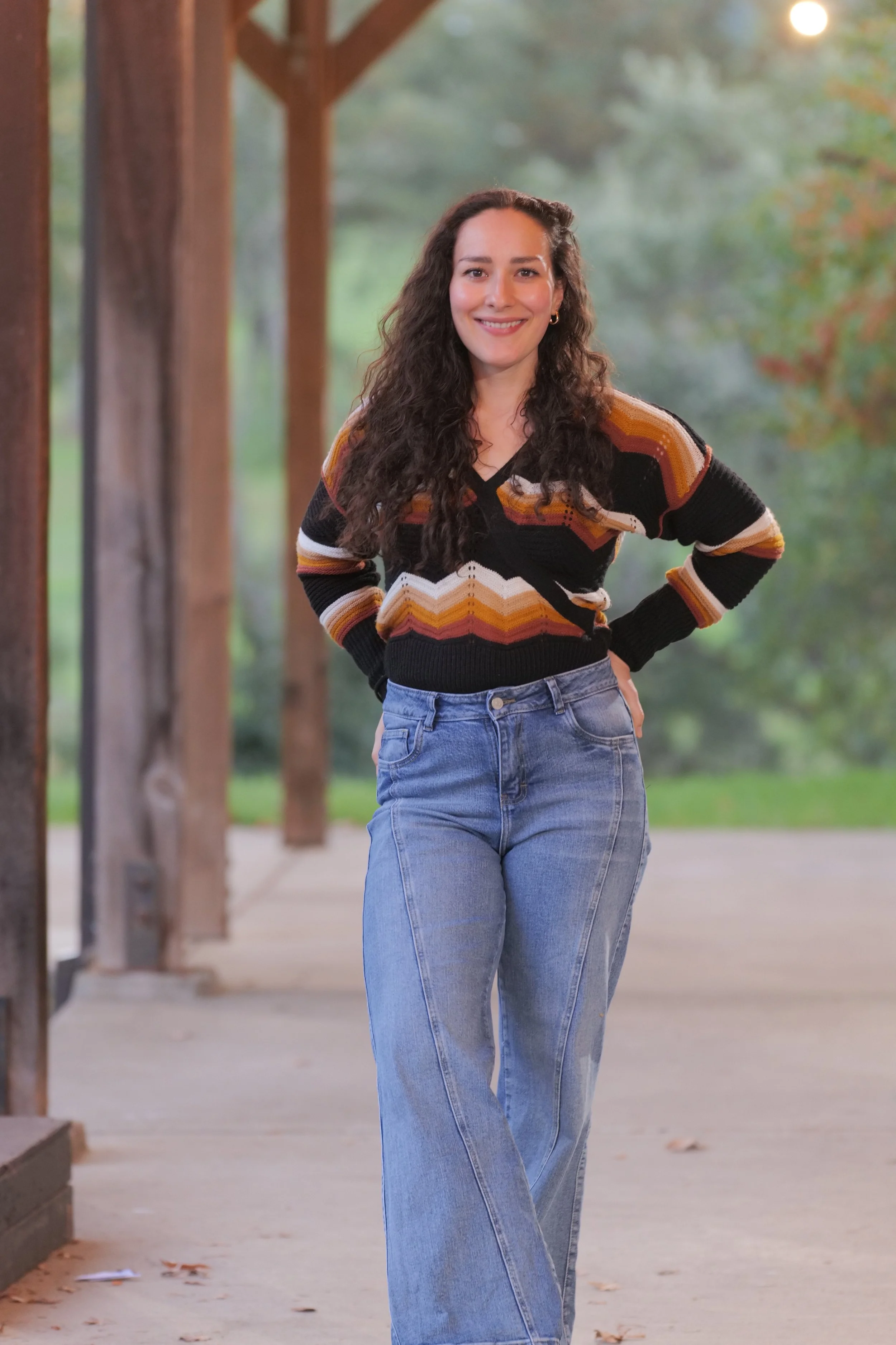 Rickie in a covered walkway