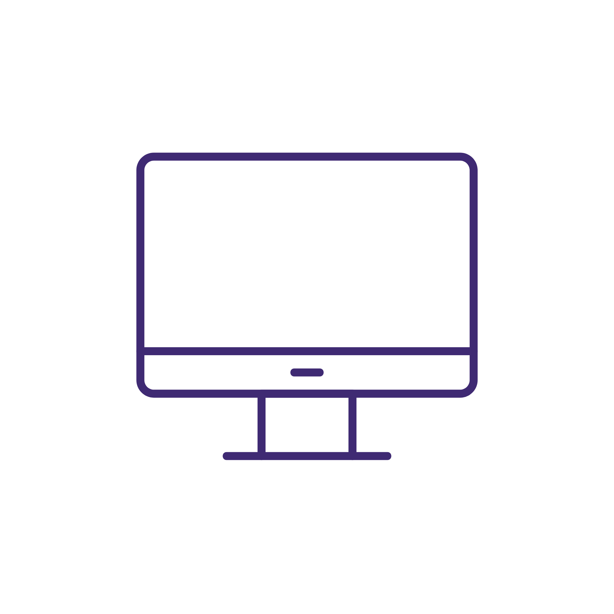 Line drawing of a smartphone with a purple outline, showing a blank screen and a home button at the bottom.