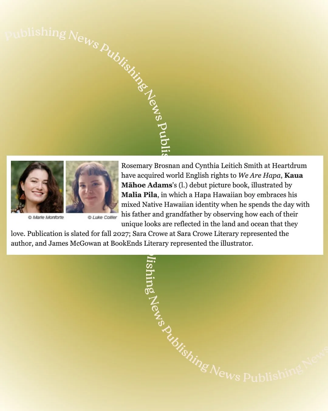 I am ecstastic to announce my picture book debut WE ARE HAPA (illustrated by Malia Pila @maliapila.art), in which a Hapa Hawaiian boy embraces his mixed Native Hawaiian identity when he spends the day with his father and grandfather by observing how 