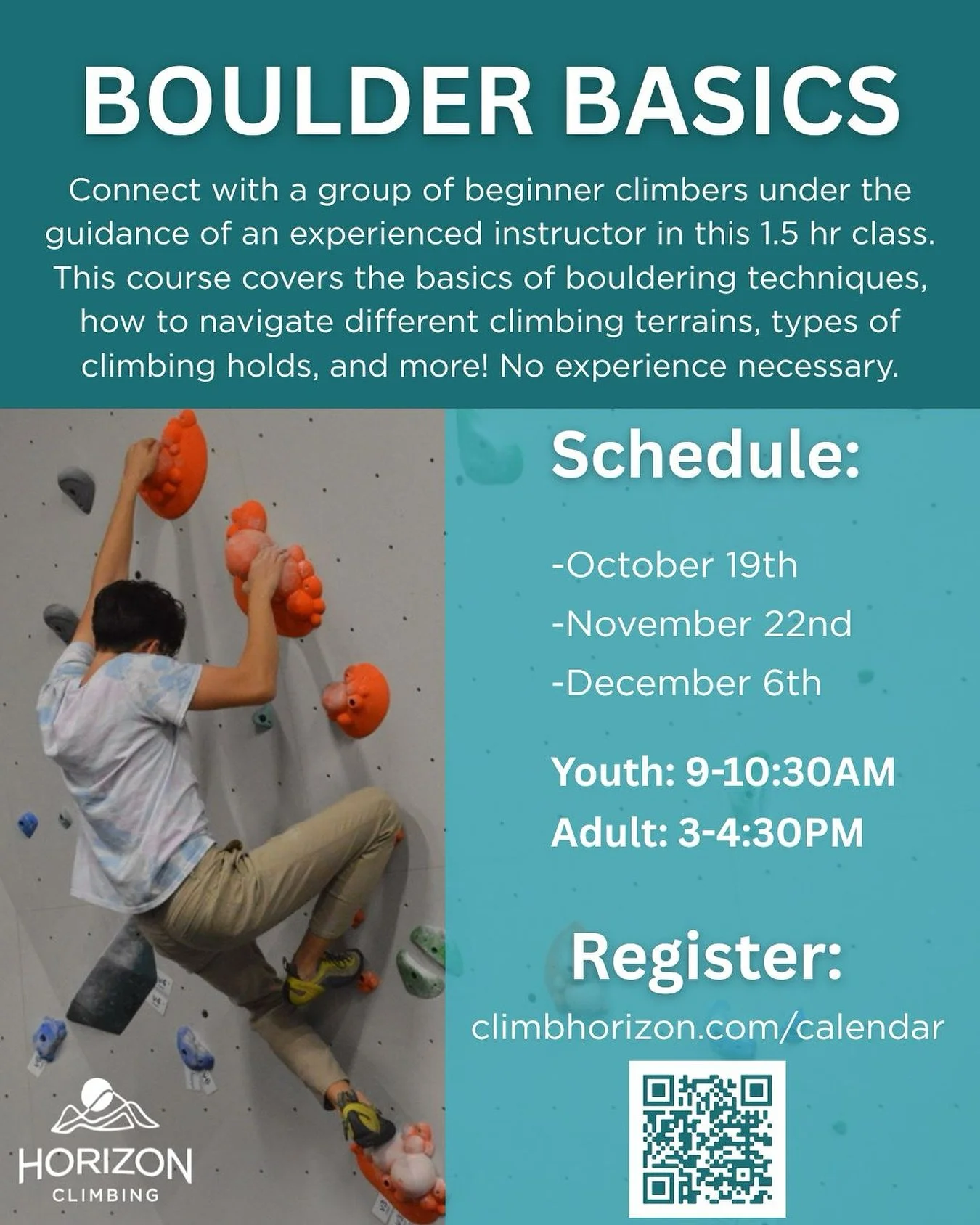 Boulder Basics coming up this Sunday! Register using the link to our calendar in our bio! Please feel free to DM us with any questions about the classes. 

#horizonclimbing #climbhorizon #boulderbasics #bouldering #howto #learntoclimb #champaignil #c