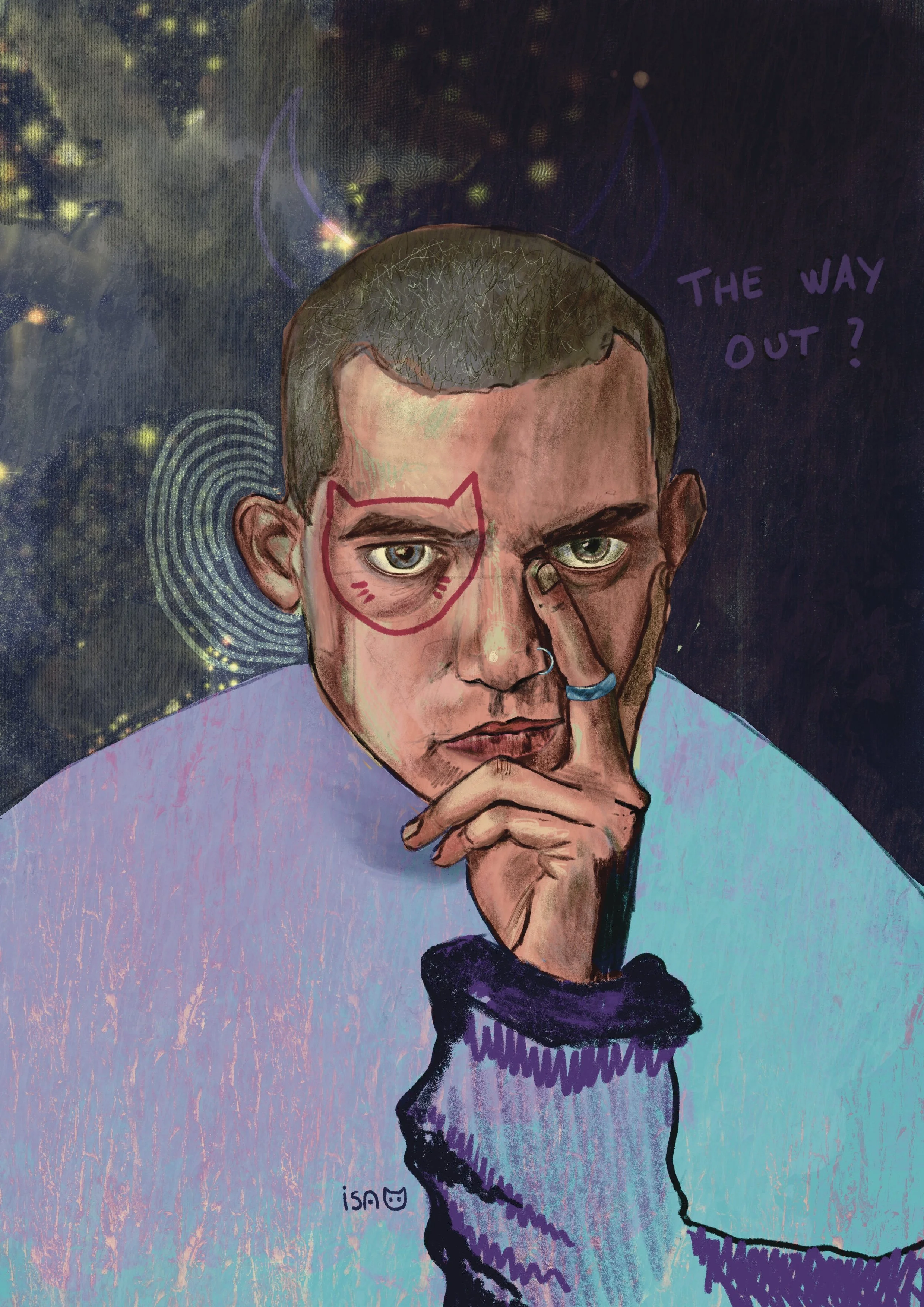 Title: What's the way out? I'm thinking // 2023 //
Materials: Done digitally in the Procreate App 