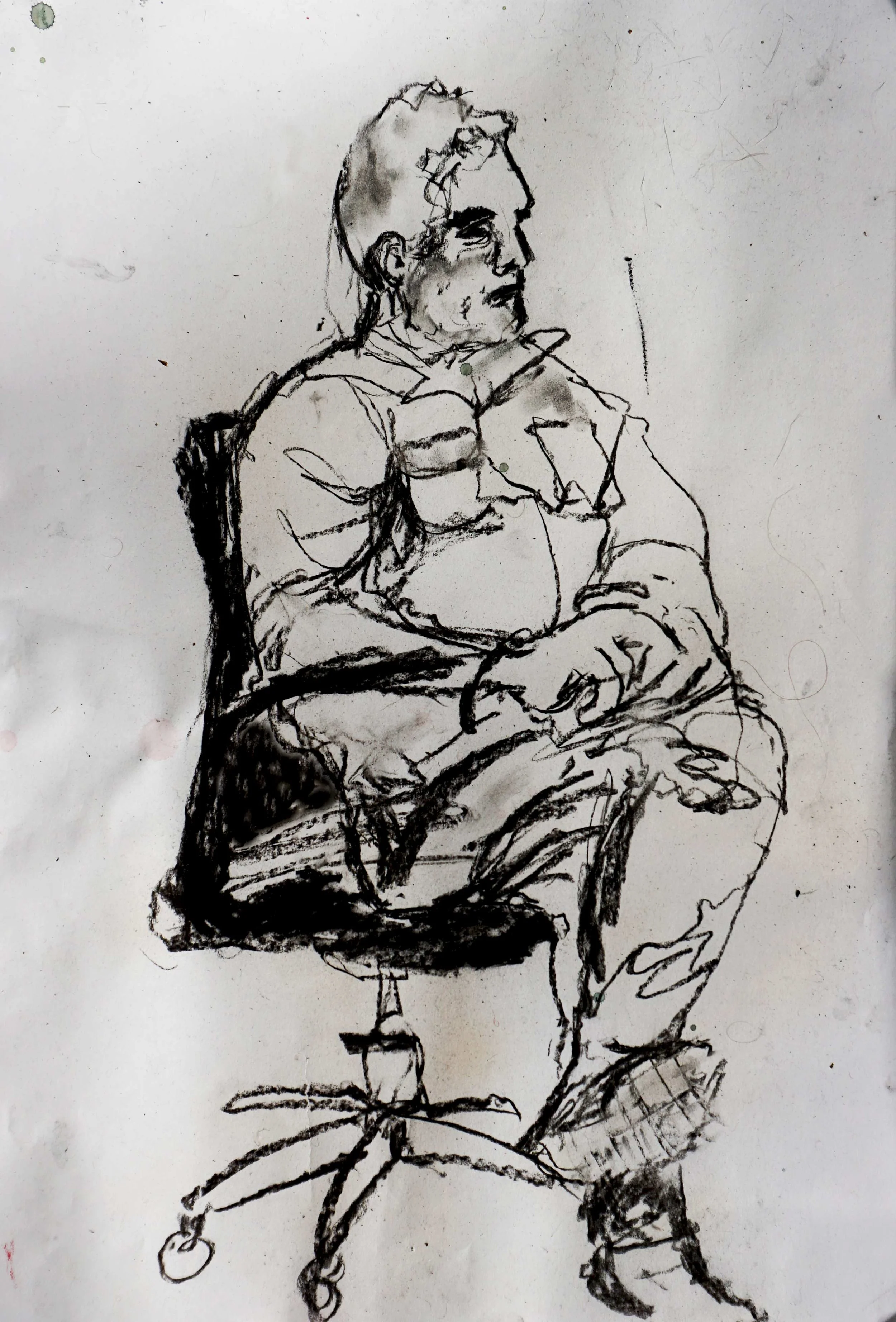 Dan Coombs 

Dan Coombs is an artist in London and my teacher at the ESOP, The Essential School Of Painting (link below). 
This is a drawing I made while in a class in Jan 2024 with charcoal only. 