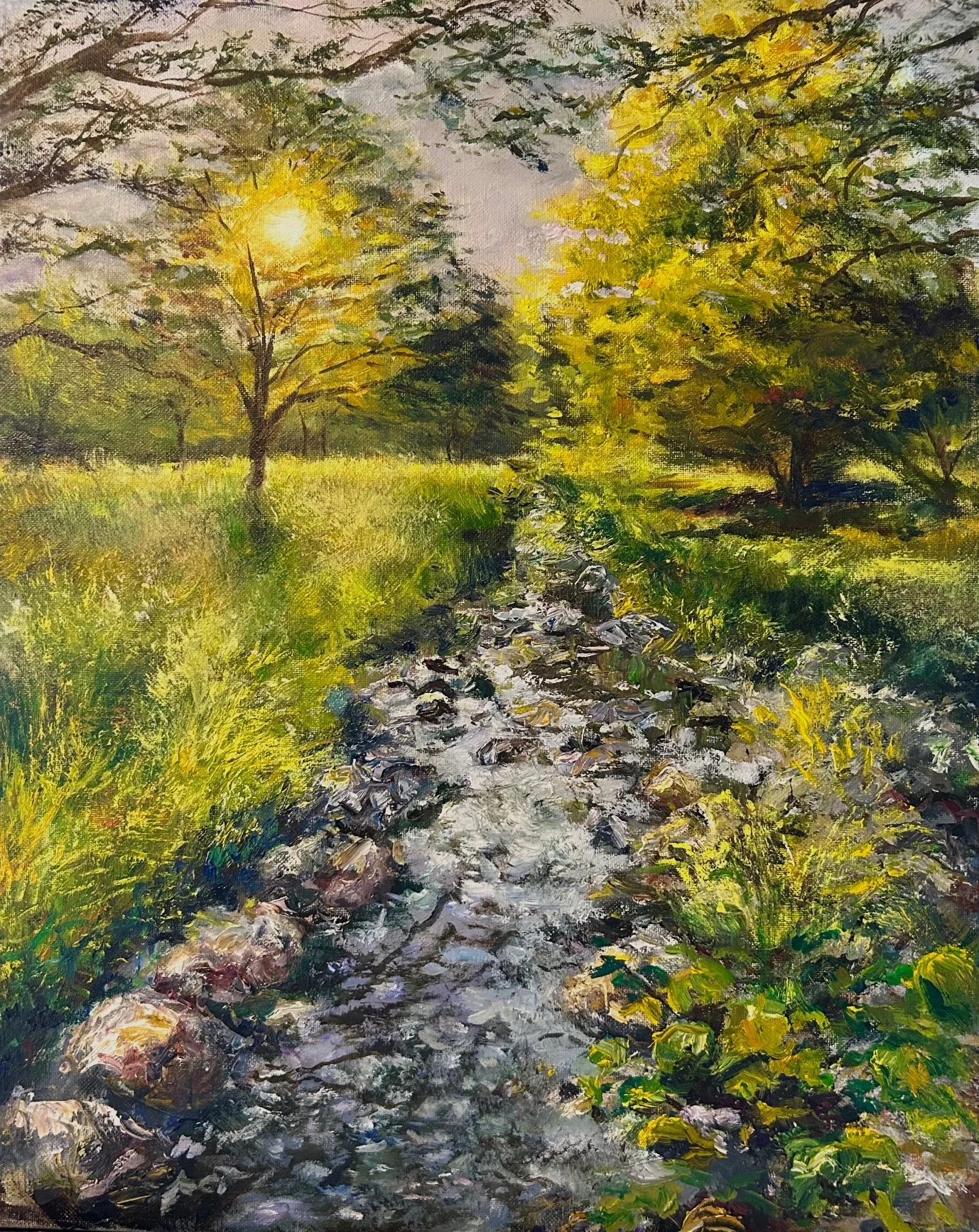 20x16, 75 Degrees and Humid at 6:30 in the Morning, Oil on Canvas $900