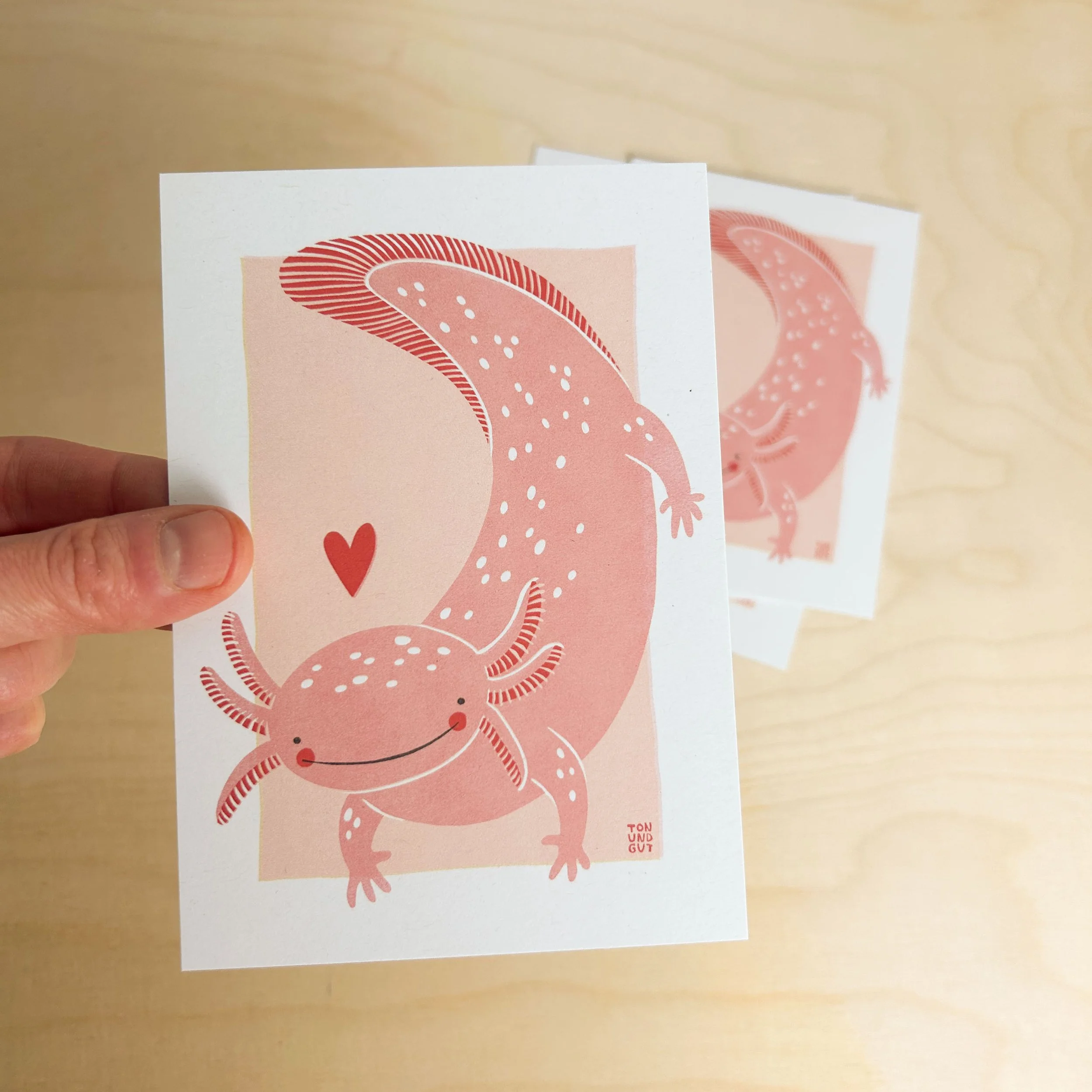 'Rosa Axolotl' Postkarte