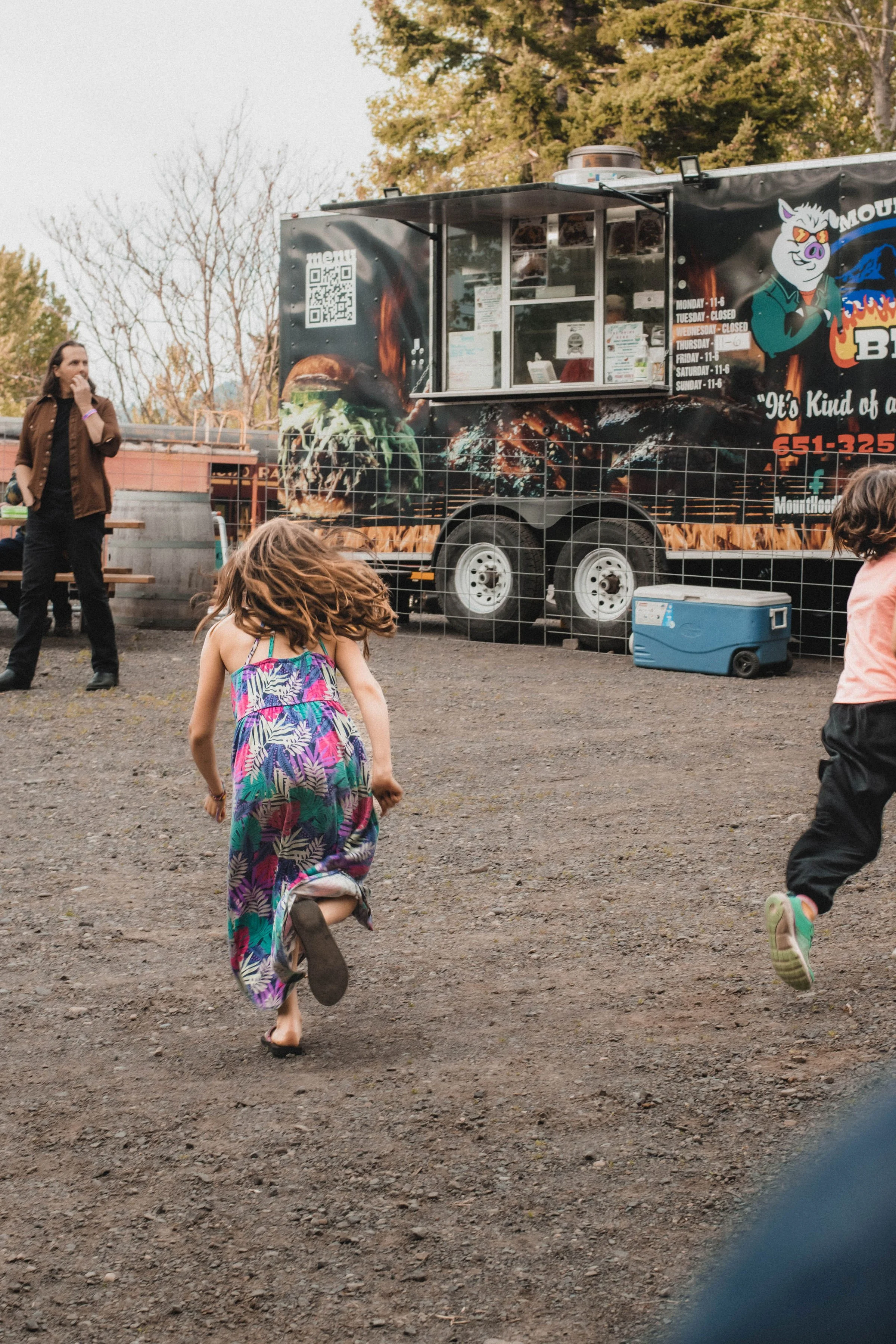 Girl Running to Food Cart