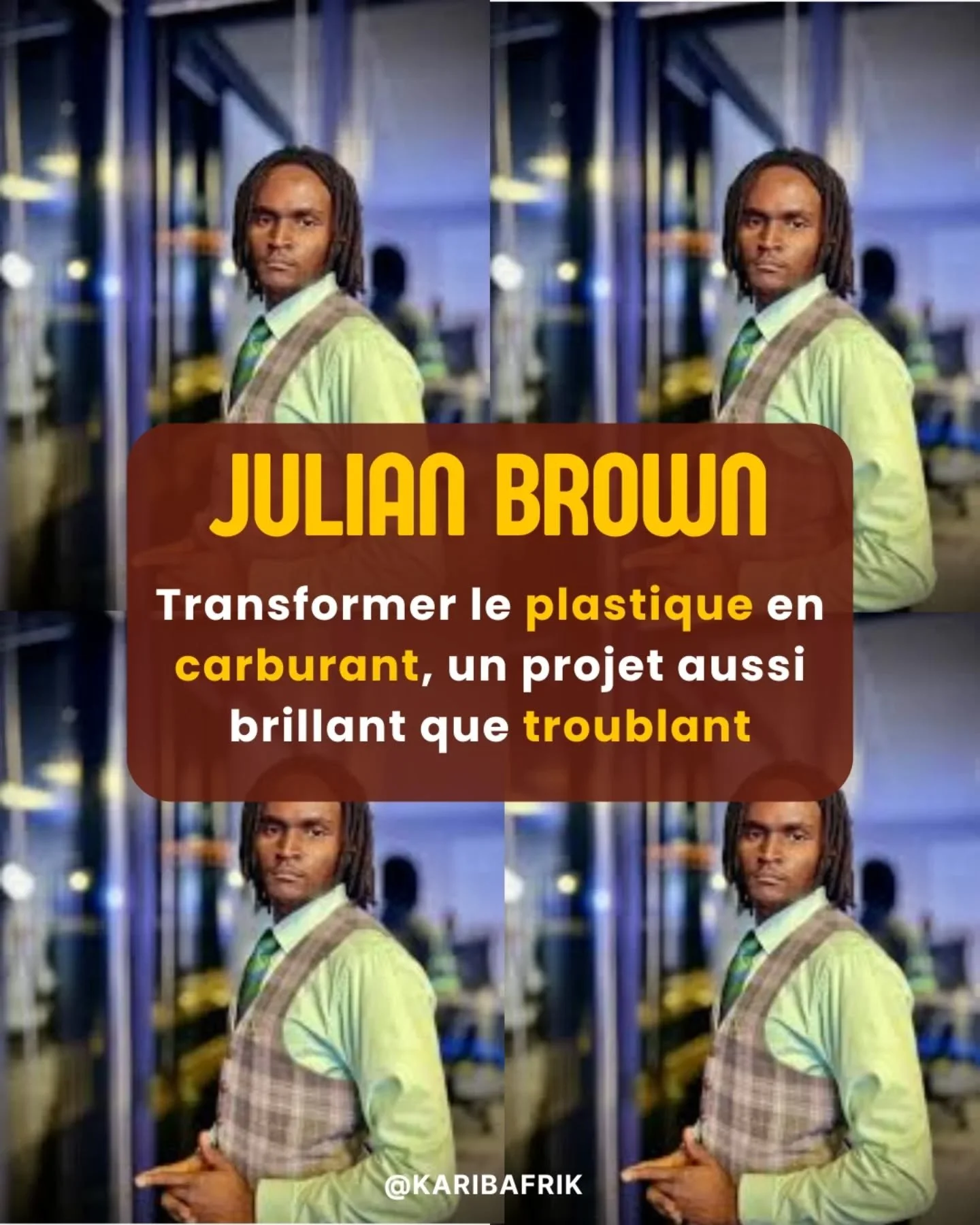 🔥 Et si l&rsquo;Afrique et les Cara&iuml;bes devenaient ma&icirc;tres de leur &eacute;nergie ?

Julian Brown, 21 ans, transforme le plastique en essence&hellip;

Une invention brillante qui d&eacute;range au point de recevoir des menaces de mort.

?