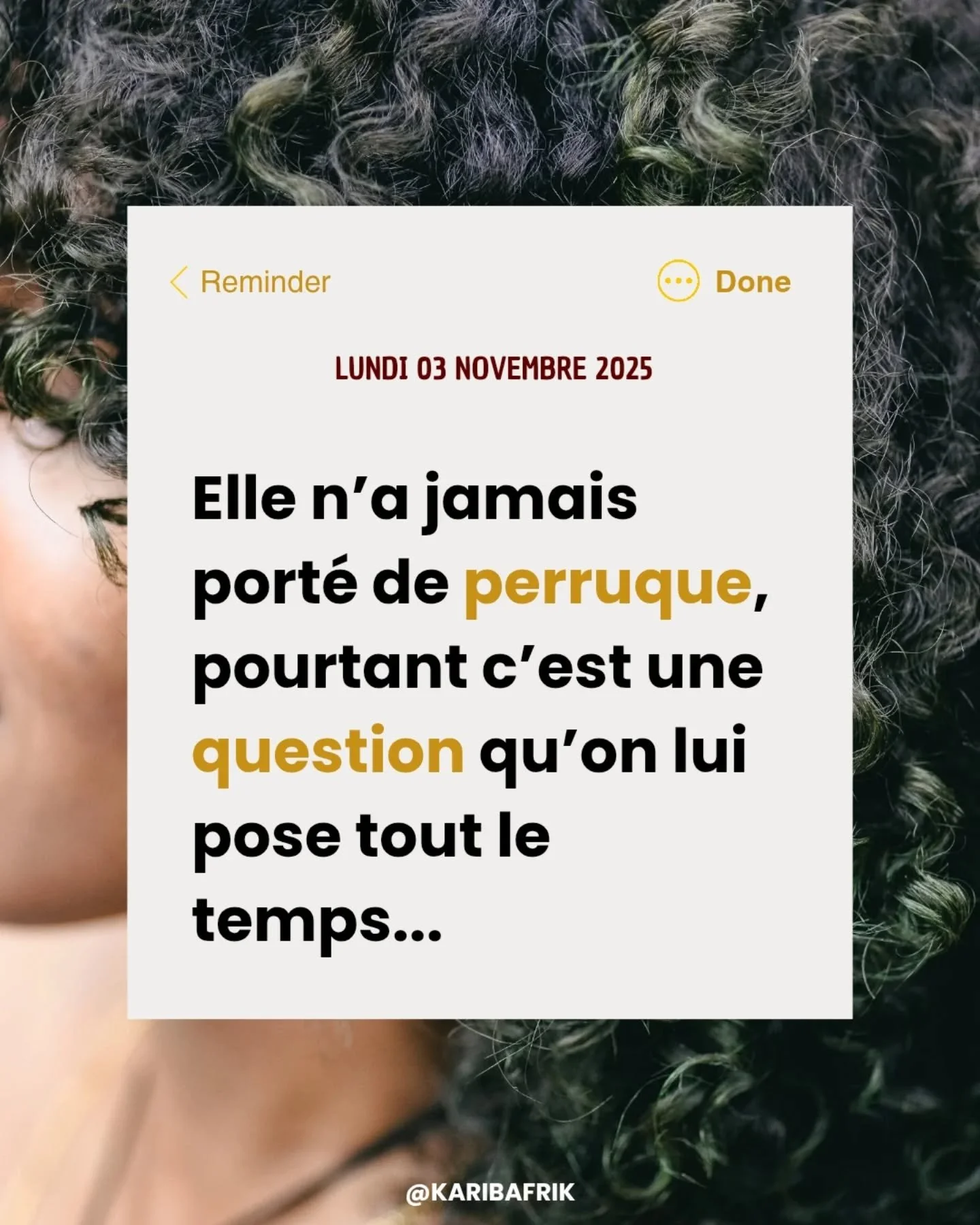 &ldquo;Je me retrouve fr&eacute;quemment confront&eacute;e &agrave; cette question au Congo, une question qui ne m'a jamais &eacute;t&eacute; pos&eacute;e en Martinique.

Chaque sortie de chez moi est marqu&eacute;e par cette interrogation des Congol