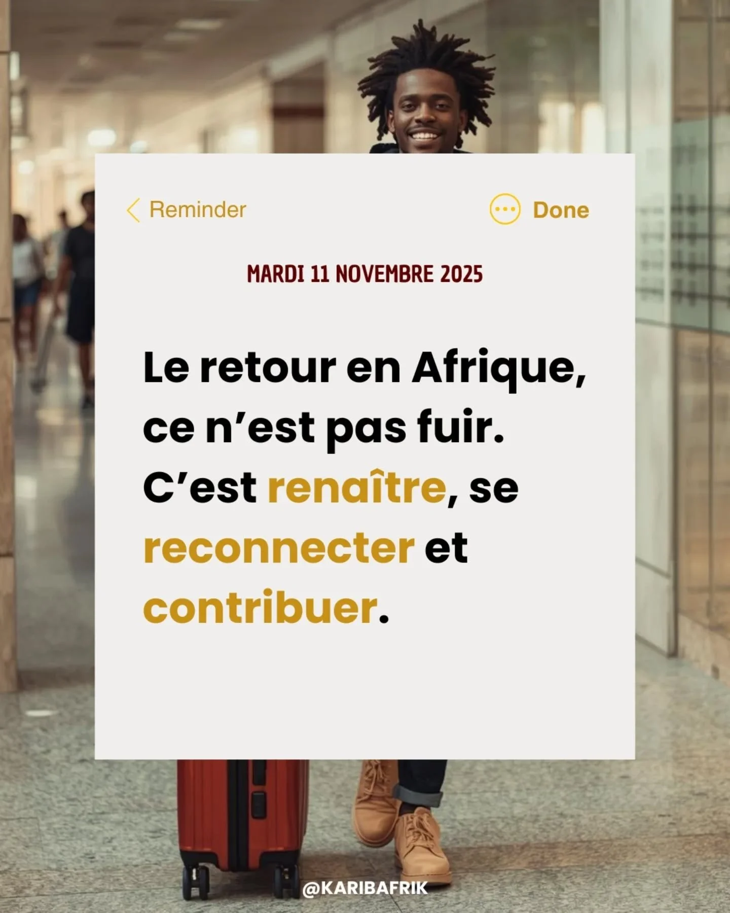 ✨ Revenir en Afrique, ce n&rsquo;est pas fuir.
C&rsquo;est choisir de construire, de transmettre, de s&rsquo;ancrer. 🌿

C&rsquo;est participer &agrave; des projets concrets, apporter son expertise, tisser des liens et nourrir les &eacute;cosyst&egra