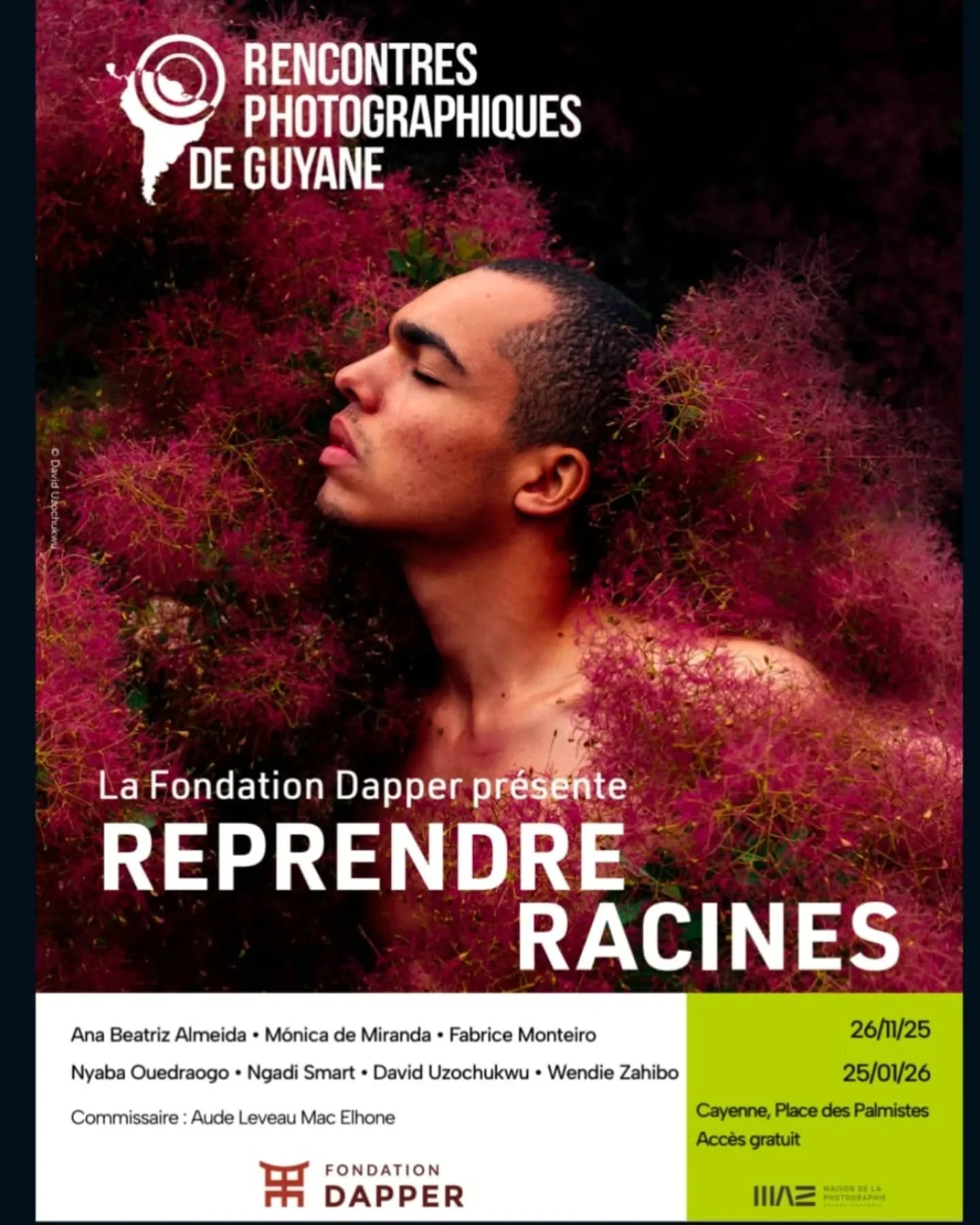 La Fondation Dapper @fondationdapper pr&eacute;sente pour la premi&egrave;re fois en Guyane son exposition &ldquo;Reprendre Racines&rdquo;.

Du 26 novembre 2025 au 25 janvier 2026, cet &eacute;v&egrave;nement r&eacute;unit les artistes Ana Beatriz Al