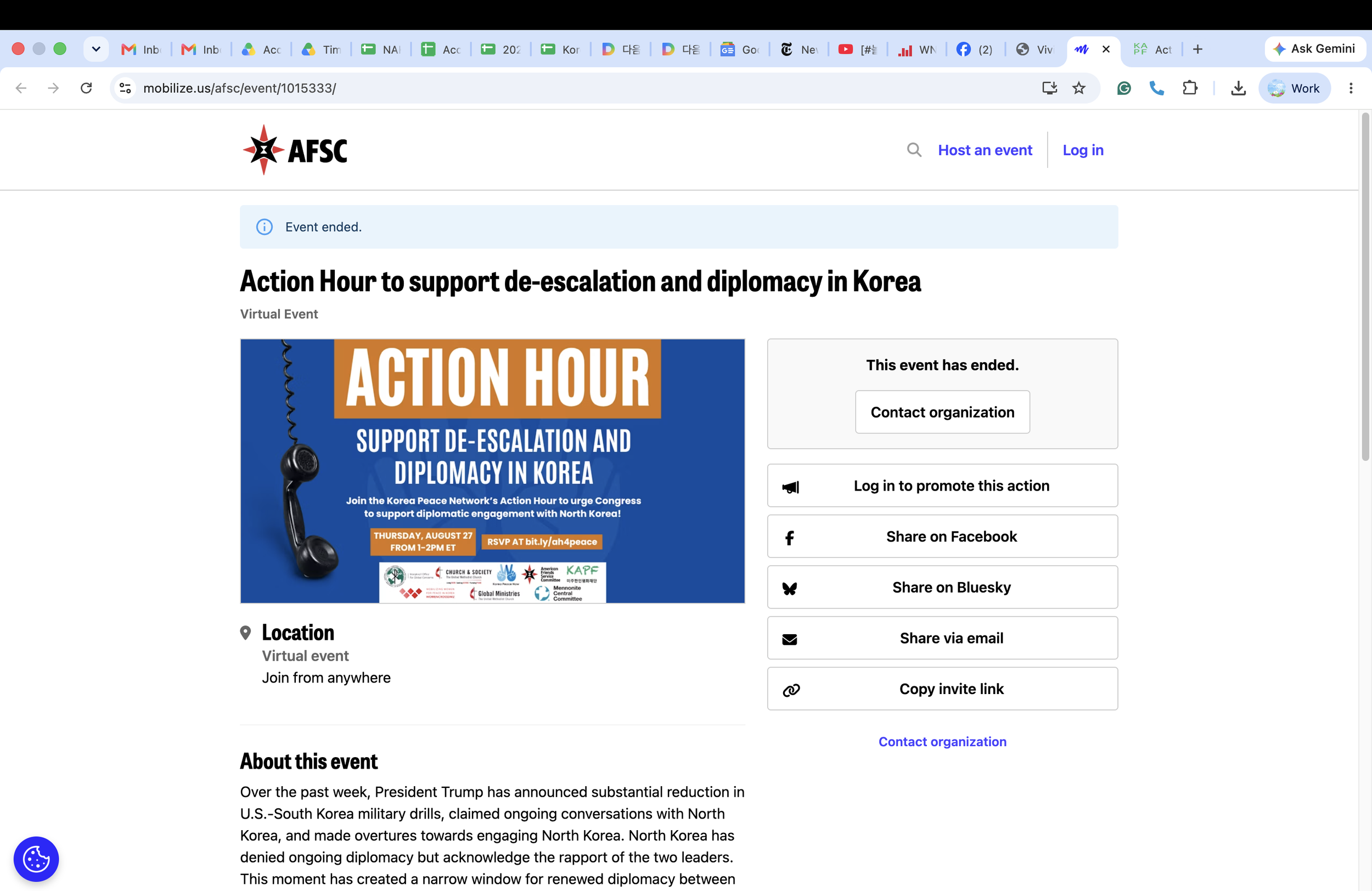 Action Hour to support de-escalation and diplomacy in Korea