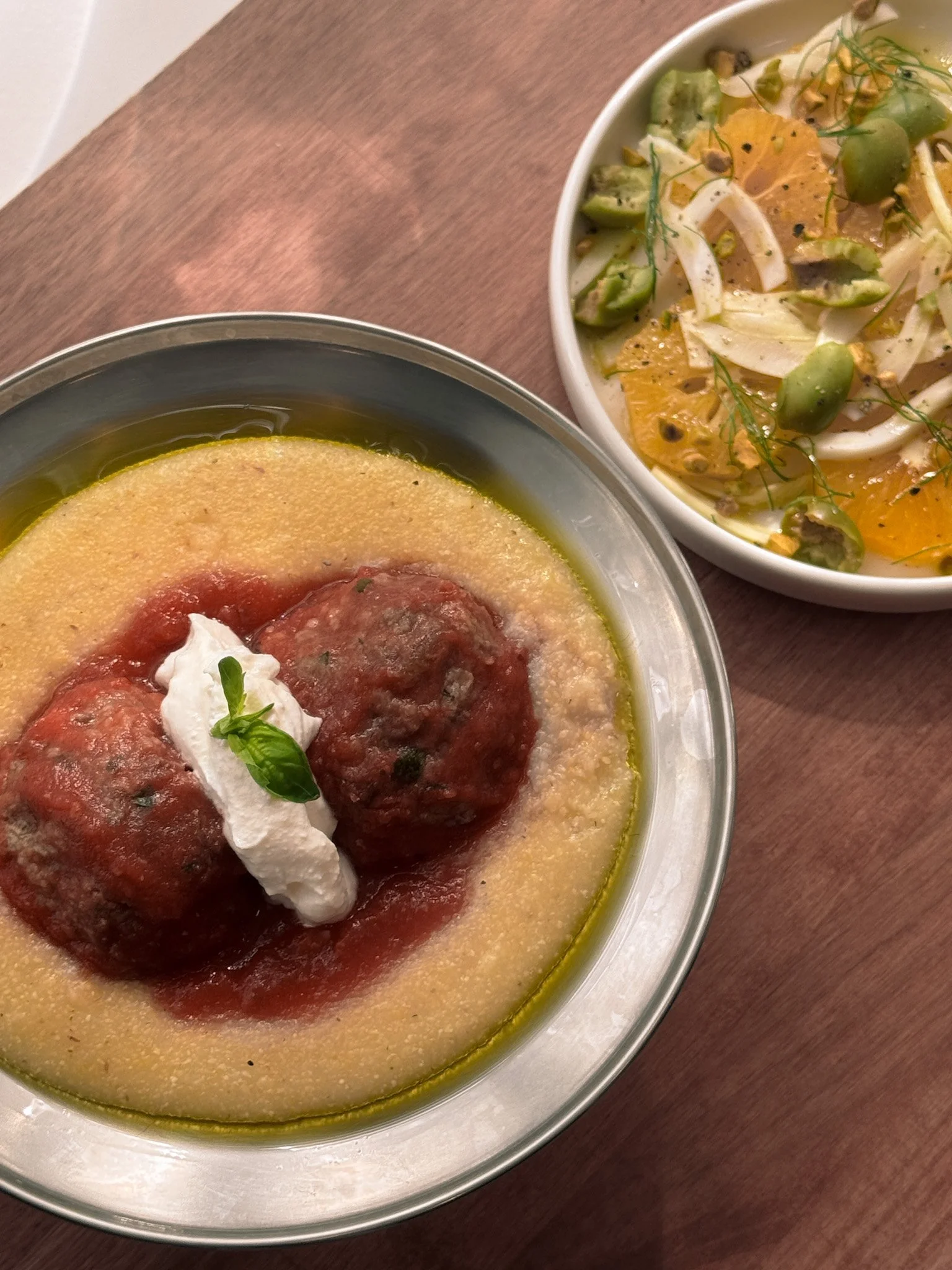 Meatballs + Polenta with salad Photo Credit Rachel Gant and Kelsey Heinze.JPG