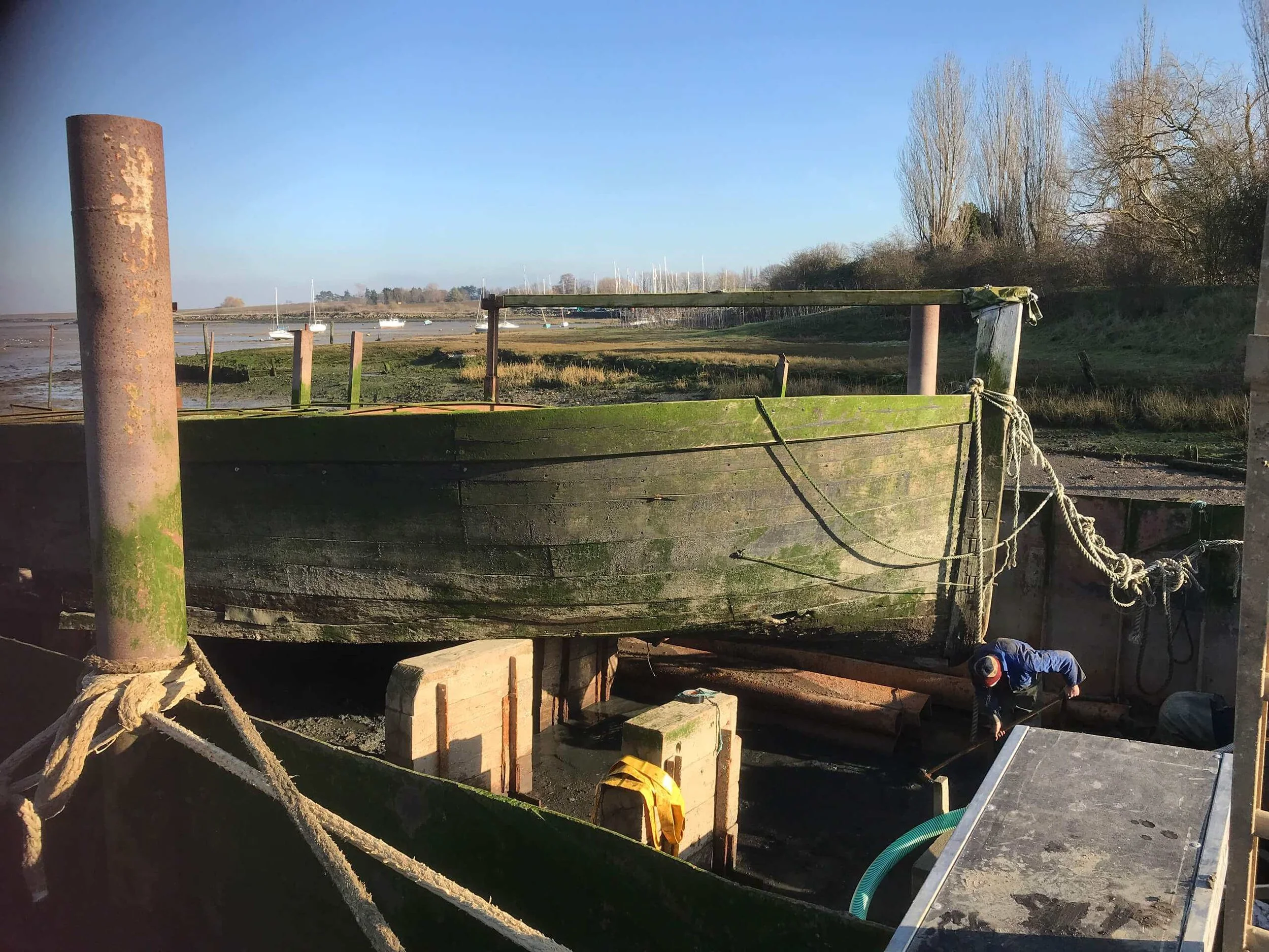 The bow of S.B. Westmoreland raised