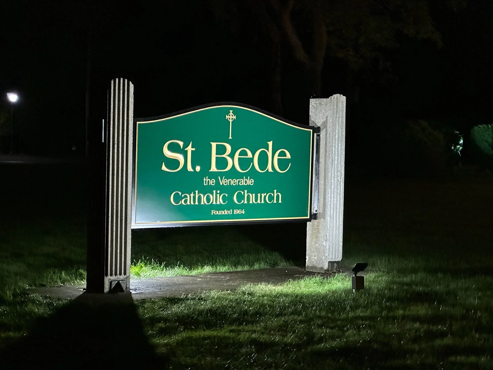St Bede Main Entrance Night Green Brilliant Gold - Copy.jpeg