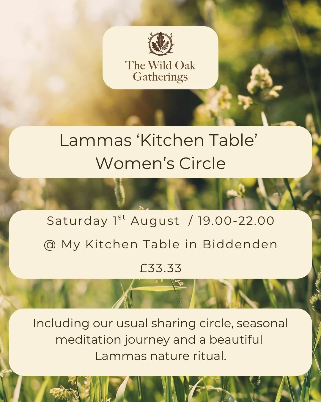 A couple of spaces left for the Lammas gathering... 🌿

We&rsquo;ll be settling into, and harnessing, this high summer energy whilst keeping ourselves grounded. 

It&rsquo;s all too easy at this time of year for all the parts of us to become rather s