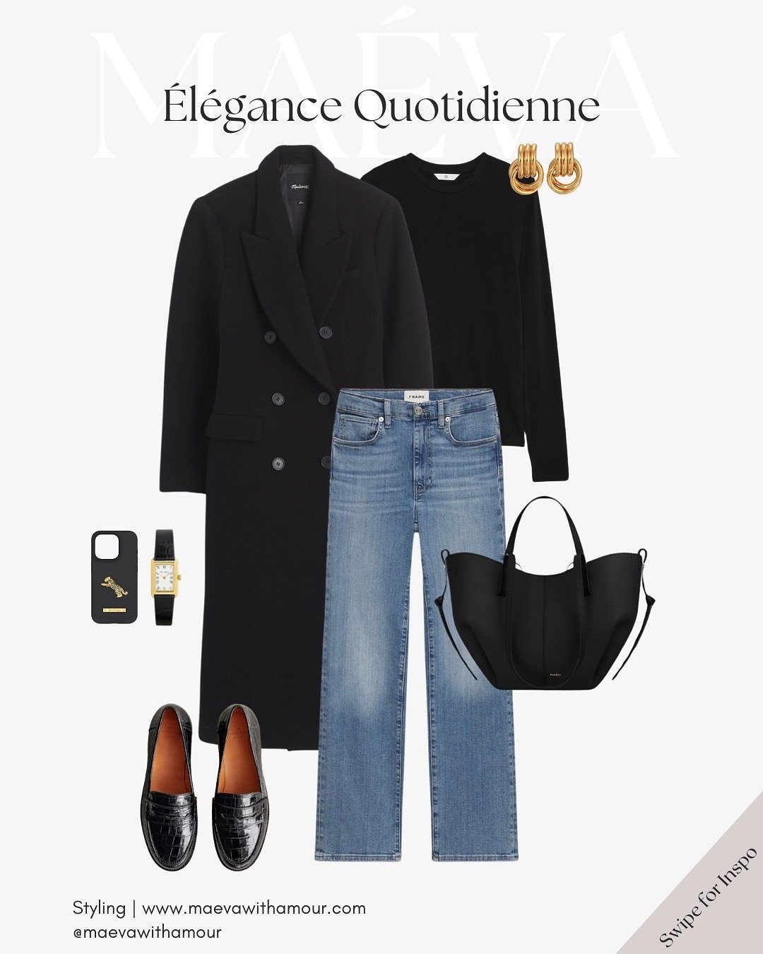 The art of effortless elegance 🖤 With a tailored coat, gold details, and the perfect pair of jeans, &lsquo;&Eacute;l&eacute;gance Quotidienne&rsquo; is your inspiration for Parisian style! Coffee date or museum stroll - what&rsquo;s your pick?

❤️ A