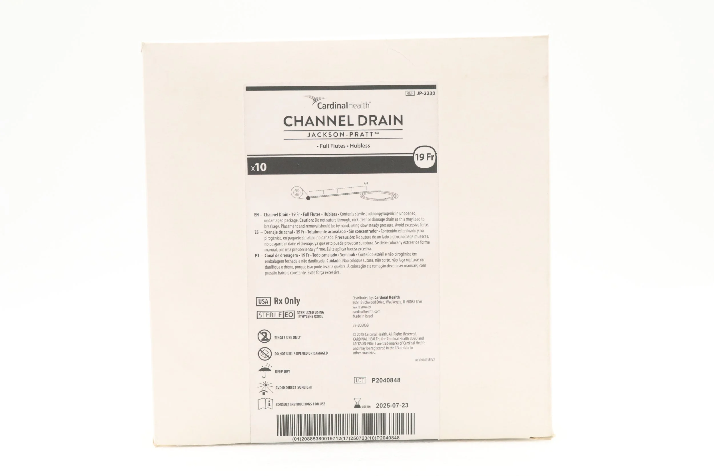 Cardinal Health | JP-2230 | SHORT DATE | BOX OF 10 | Jackson-Pratt 19F Silicone Round Drain Hubless, 30cm Channel