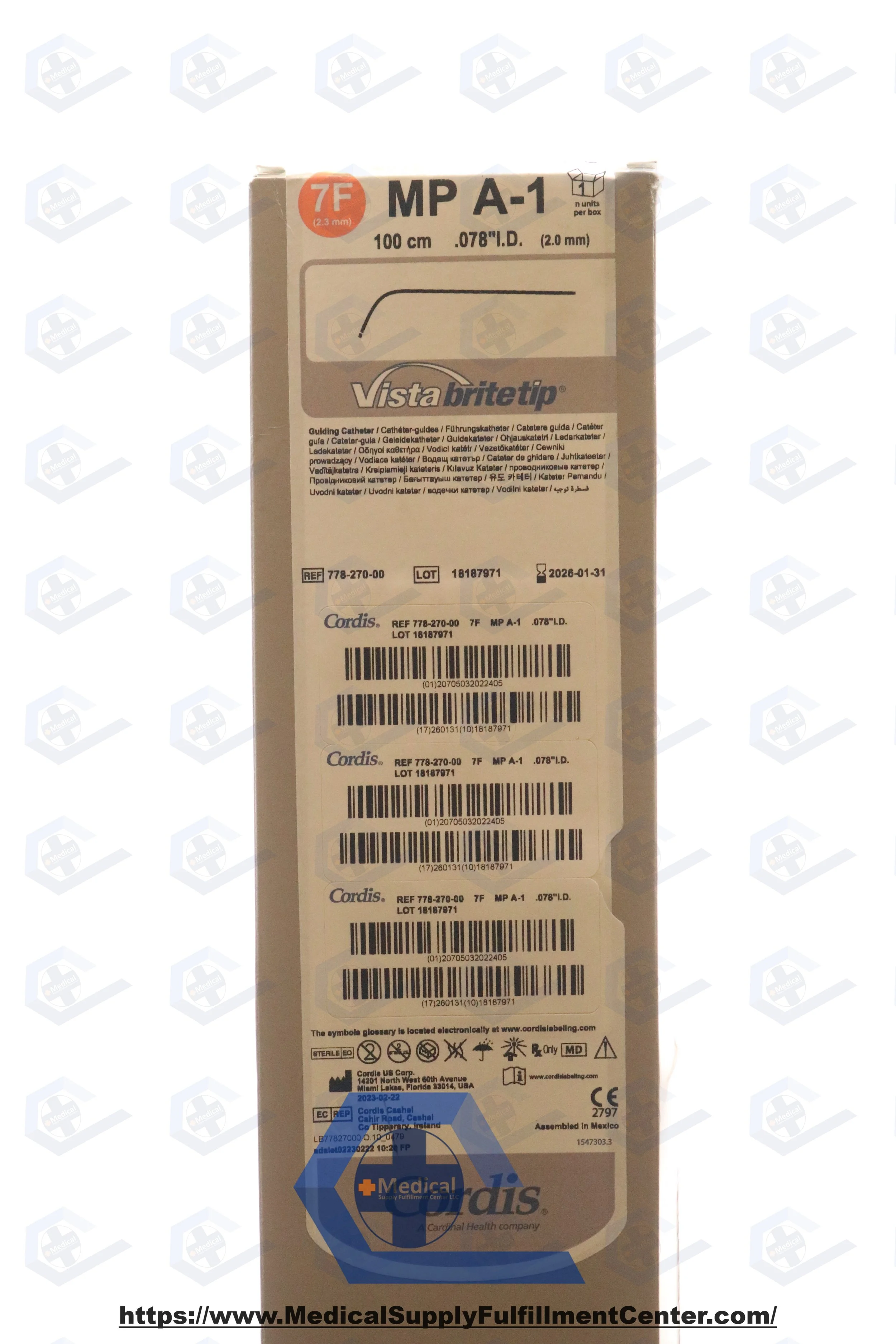 Cordis | 778-270-00 | IN-DATE | EACHES | VISTA BRITE TIP, 778-270-00 Guiding Catheter MP A-1 100cm x .078" I.D.