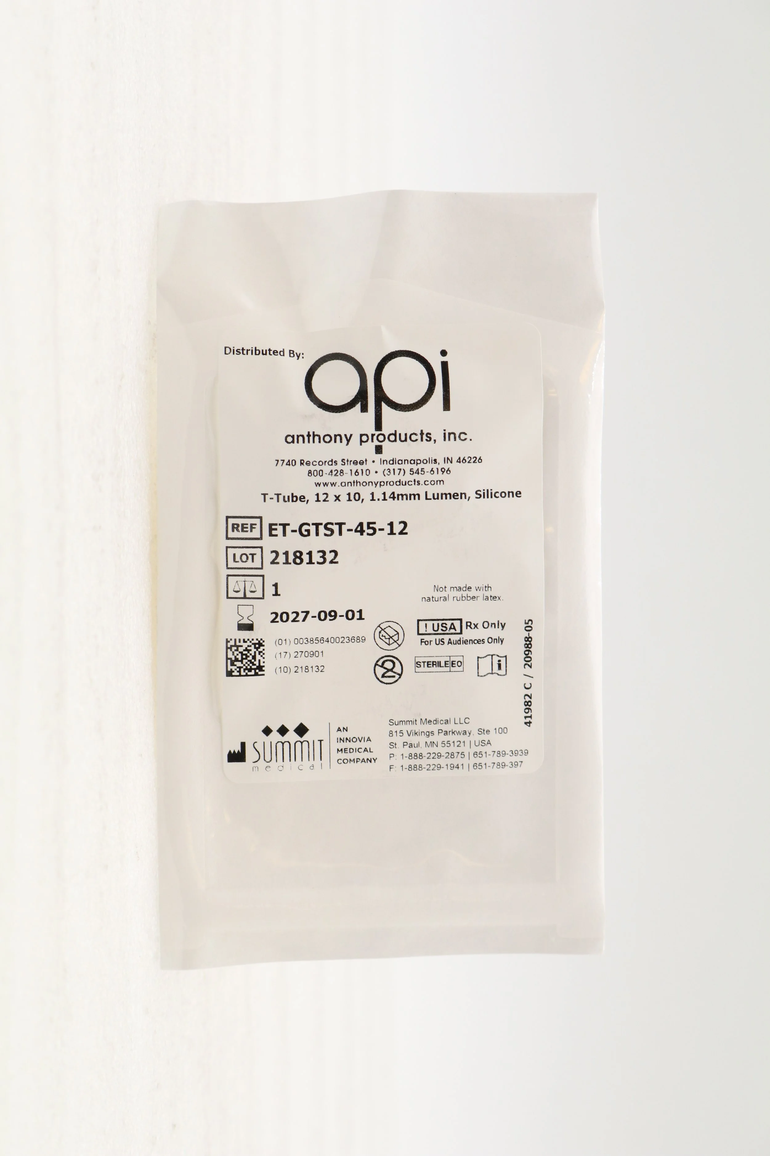 ANTHONY PRODUCTS | ET-GTST-45-12 | IN-DATE | EACHES | T-tube Ear Tube 12 x 10, 1.14mm Lumen, SI