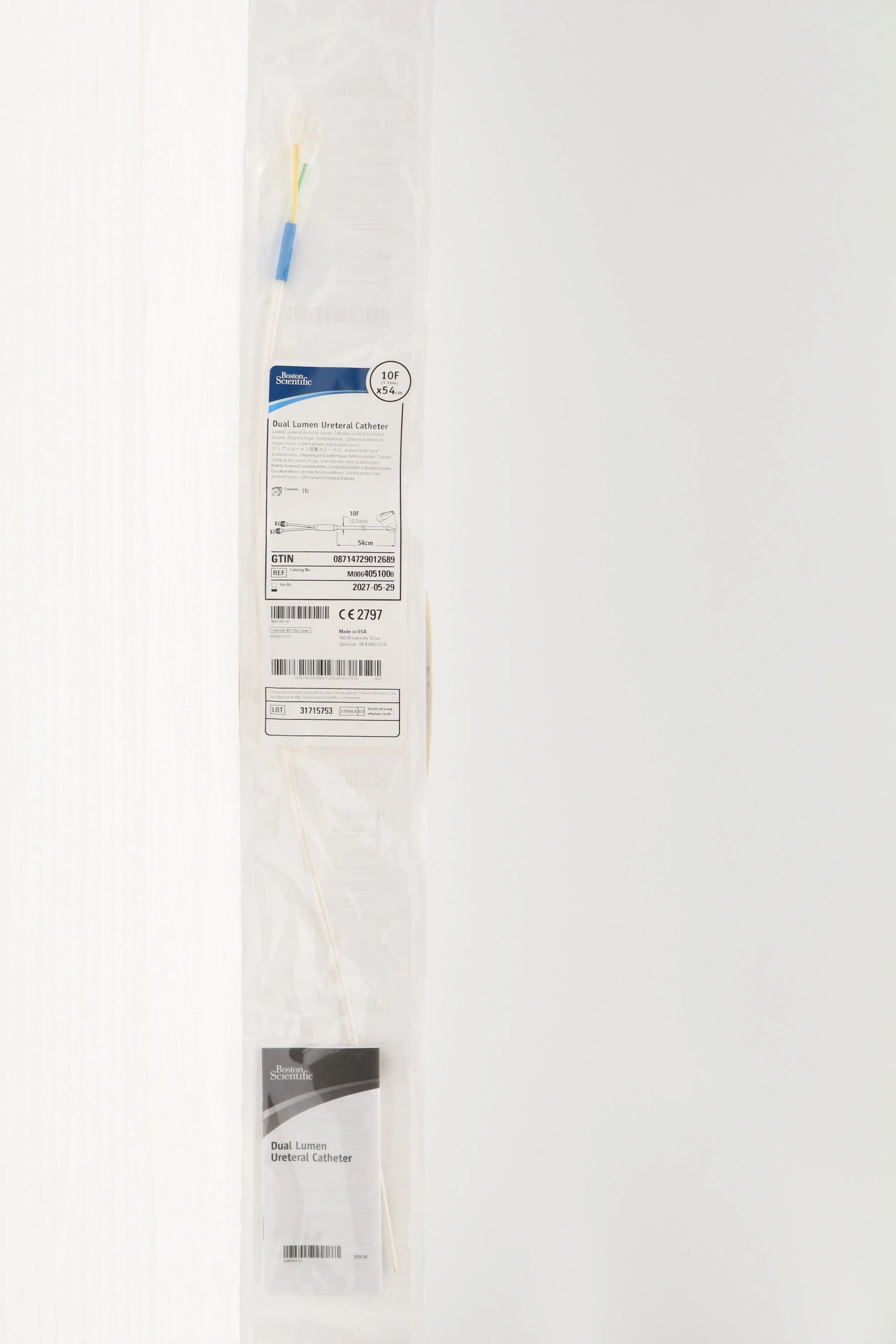 Boston Scientific | 405100 | IN-DATE | EACHES | M0064051000 Dual Lumen Ureteral Catheters - CATHETER, URET, 10FR, ANGLED TIP, C-FLEX