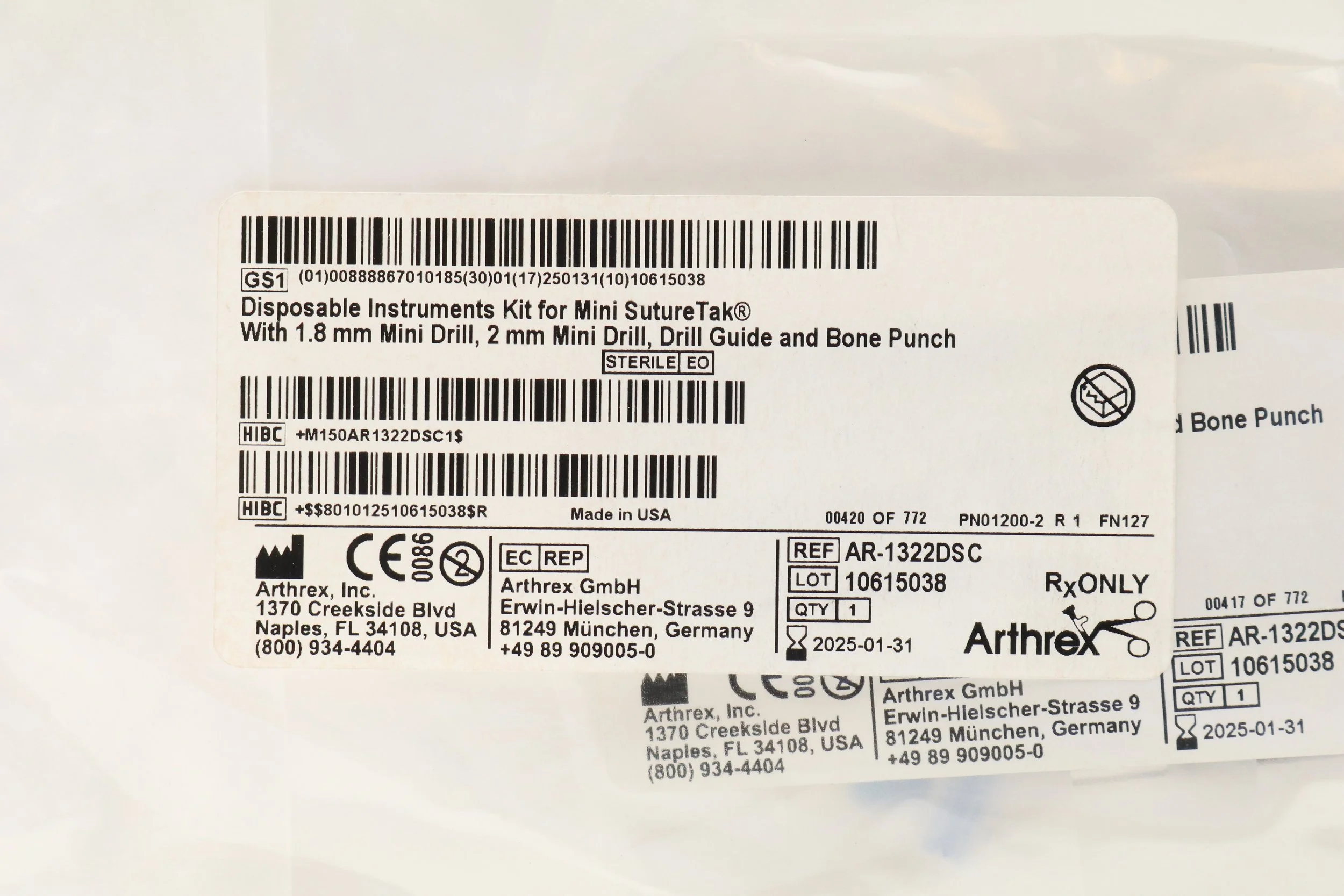 Arthrex | AR-1322DSC | SHORTDATE | EACHES | Disposable Instruments Kit for Mini SutureTak