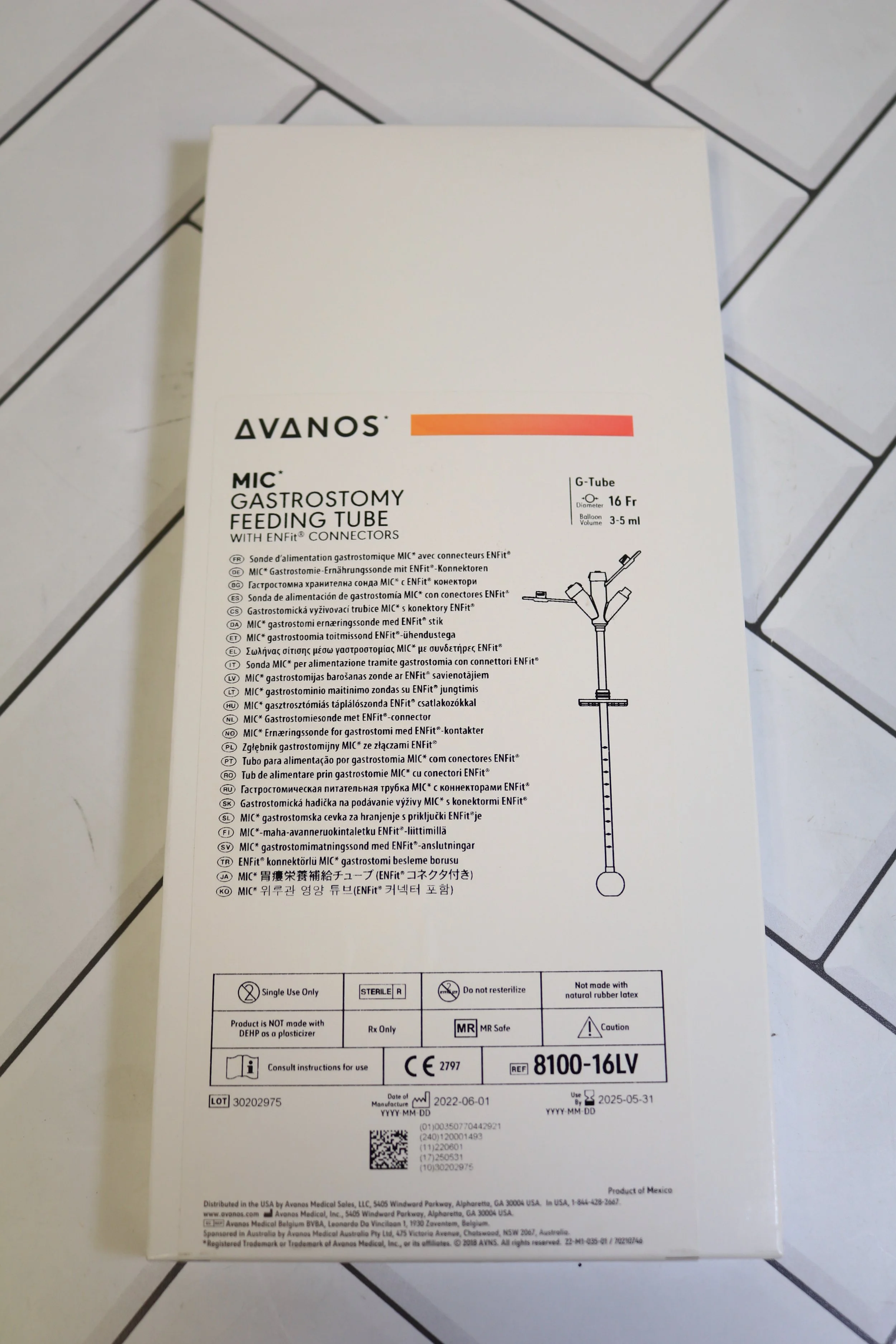 Avanos | 8100-16LV | SHORT DATE | EACHES | MIC* Gastronomy Feeding Tube with ENFit Connectors 16 Fr Diameter 3-5mL Balloon Volume