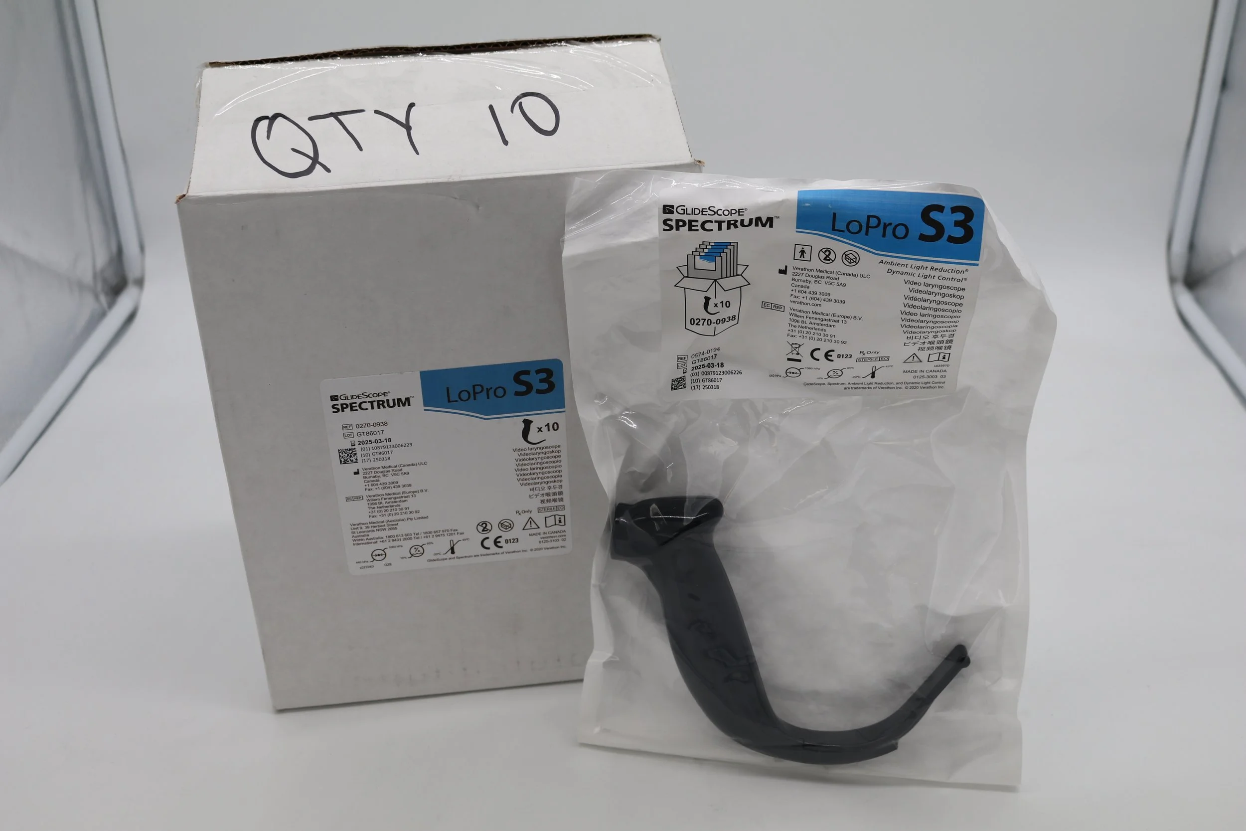 Verathon | 0270-0938 | Box of 10 | GlideScope Spectrum LoPro S3 Video Laryngoscope