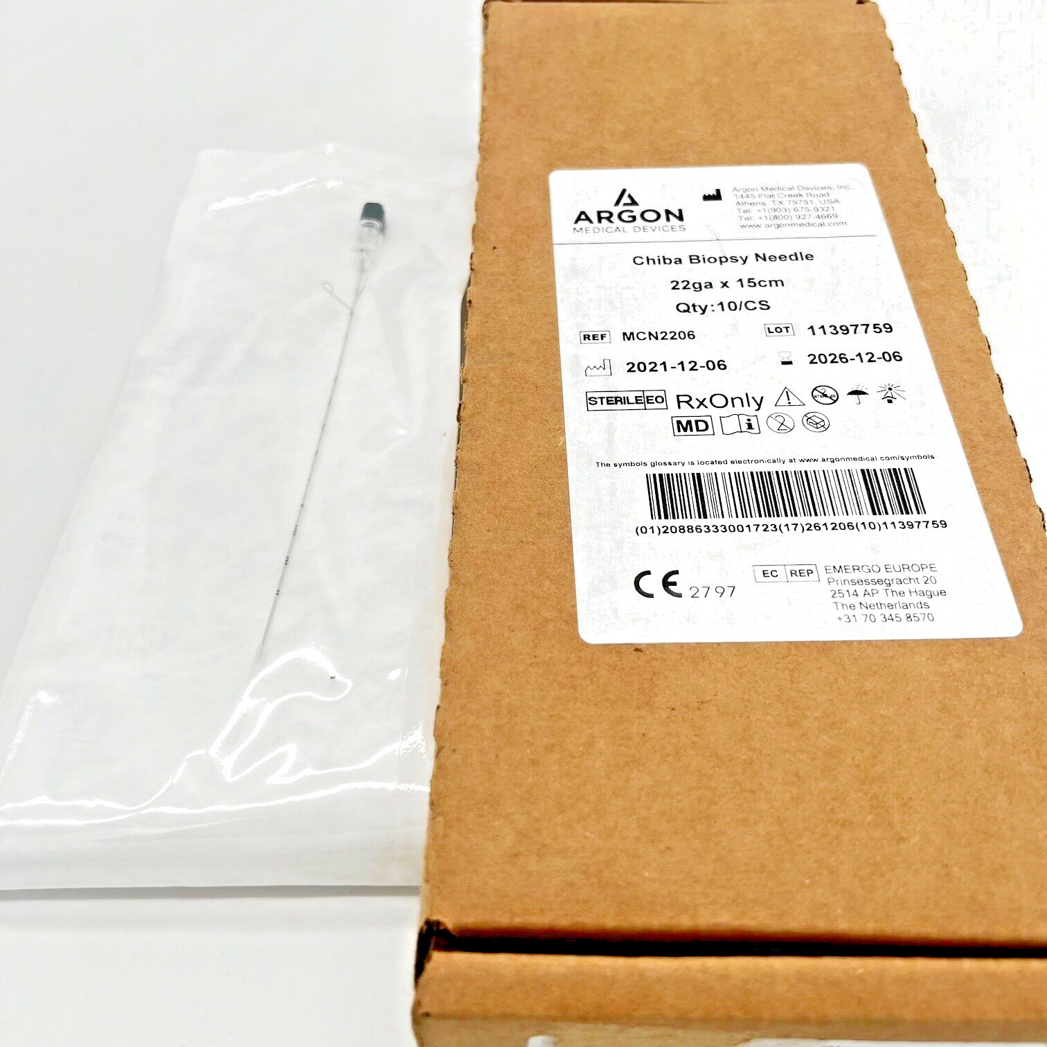 Argon Medical Devices | MCN2206 | IN-DATE | Box of 10 | Chiba Biopsy Needle 22ga x 15cm