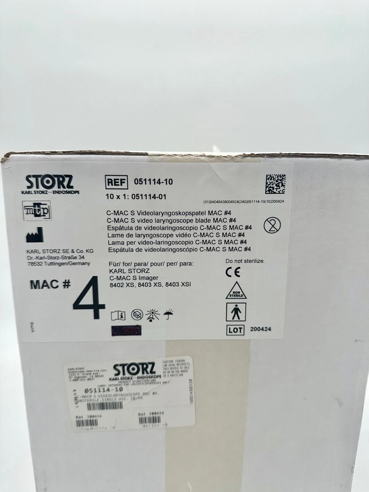 Karl Storz | 051114-10 | Box of 10 | C-MAC S Video Laryngoscope MAC #4
