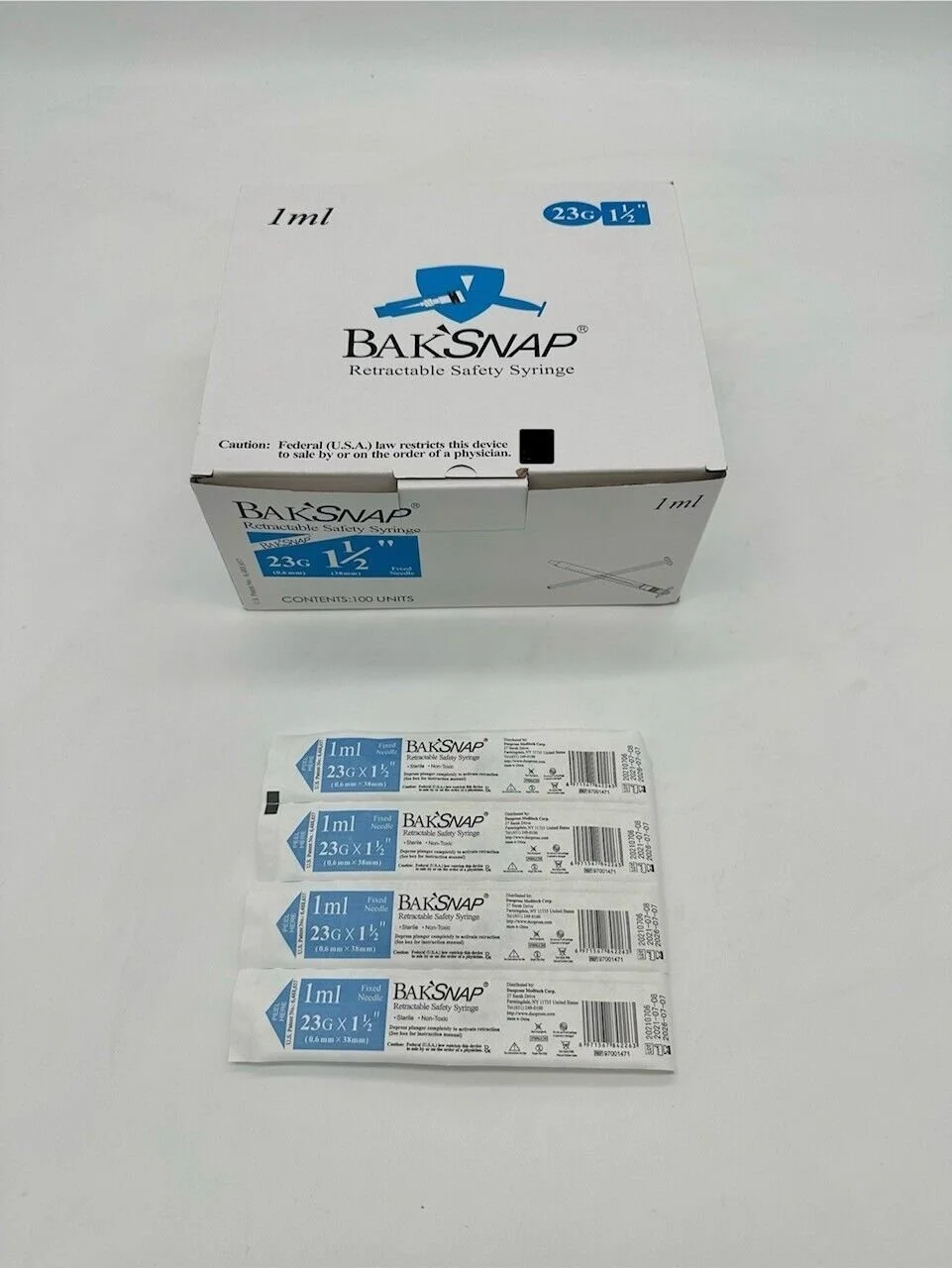 DuoProSS | 97001471 | Box of 100 | BakSnap 1 mL 23G x 1 1/2 Retractable Safety Syringe