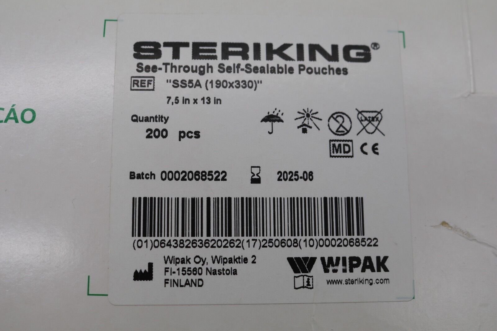 Wipak Medical | SS5A | IN DATE | BOX OF 200 | Steriking Sterilization Pouches 190x330