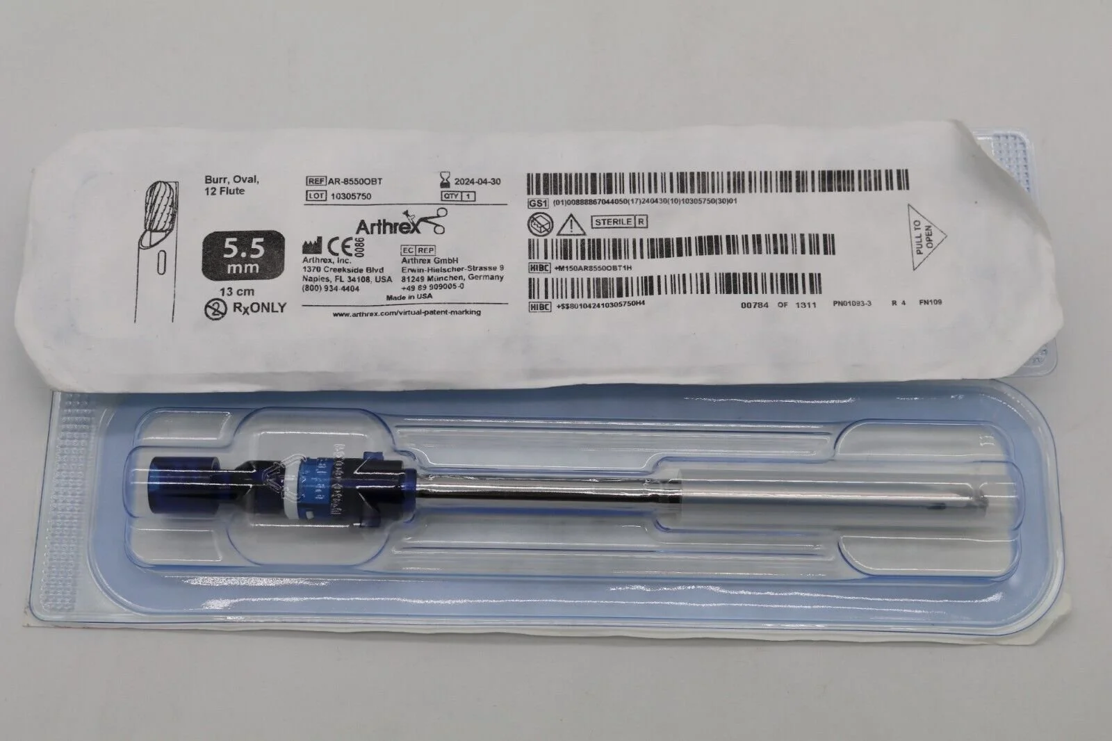 Arthrex | AR-8550OBT | EXPIRED | EACHES | Burr Oval 12 Flute 5.5mm 13cm Rotary Device