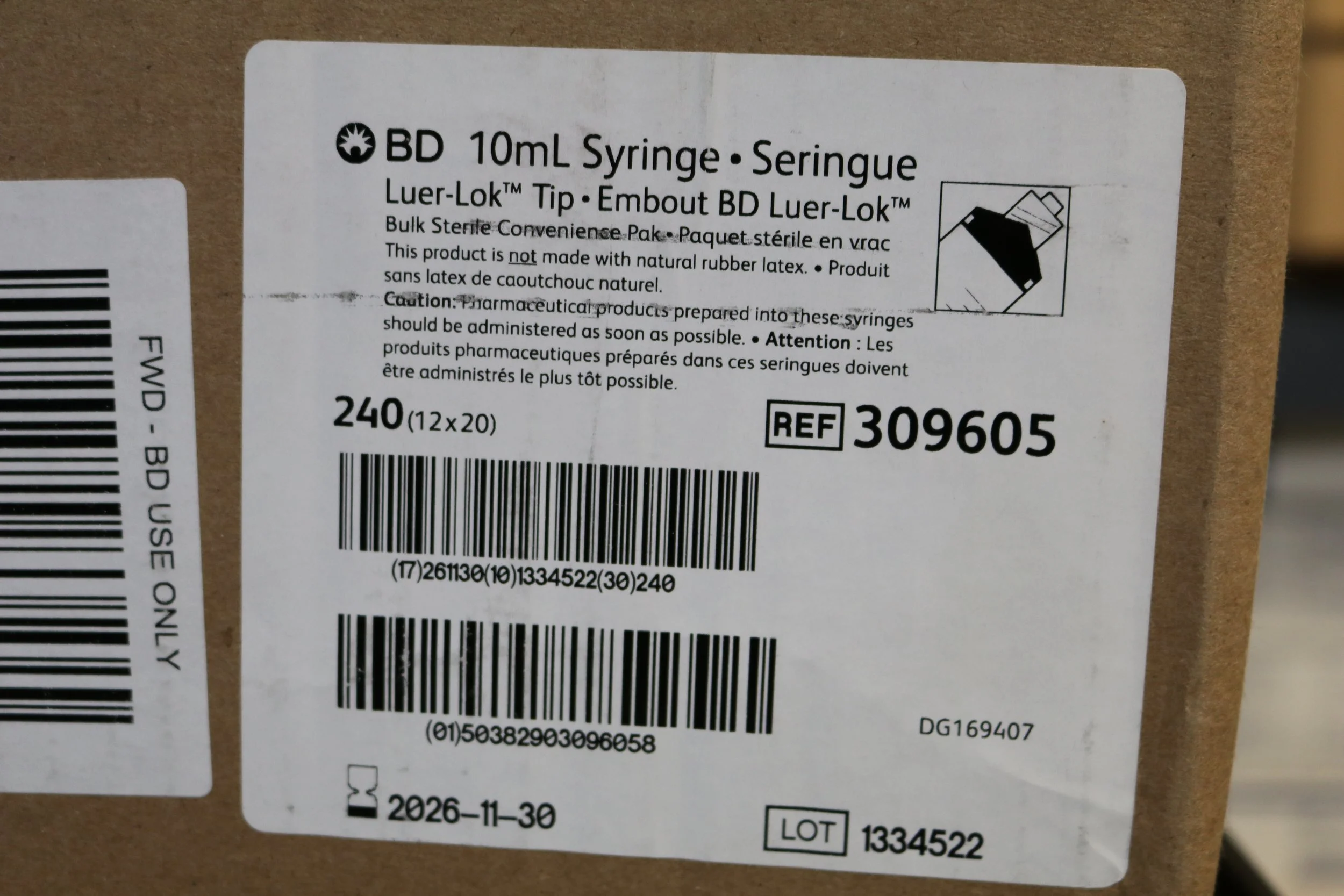 BD | 309605 | IN-DATE | BOX OF 240 | 10mL Luer-Lok Tip Syringes