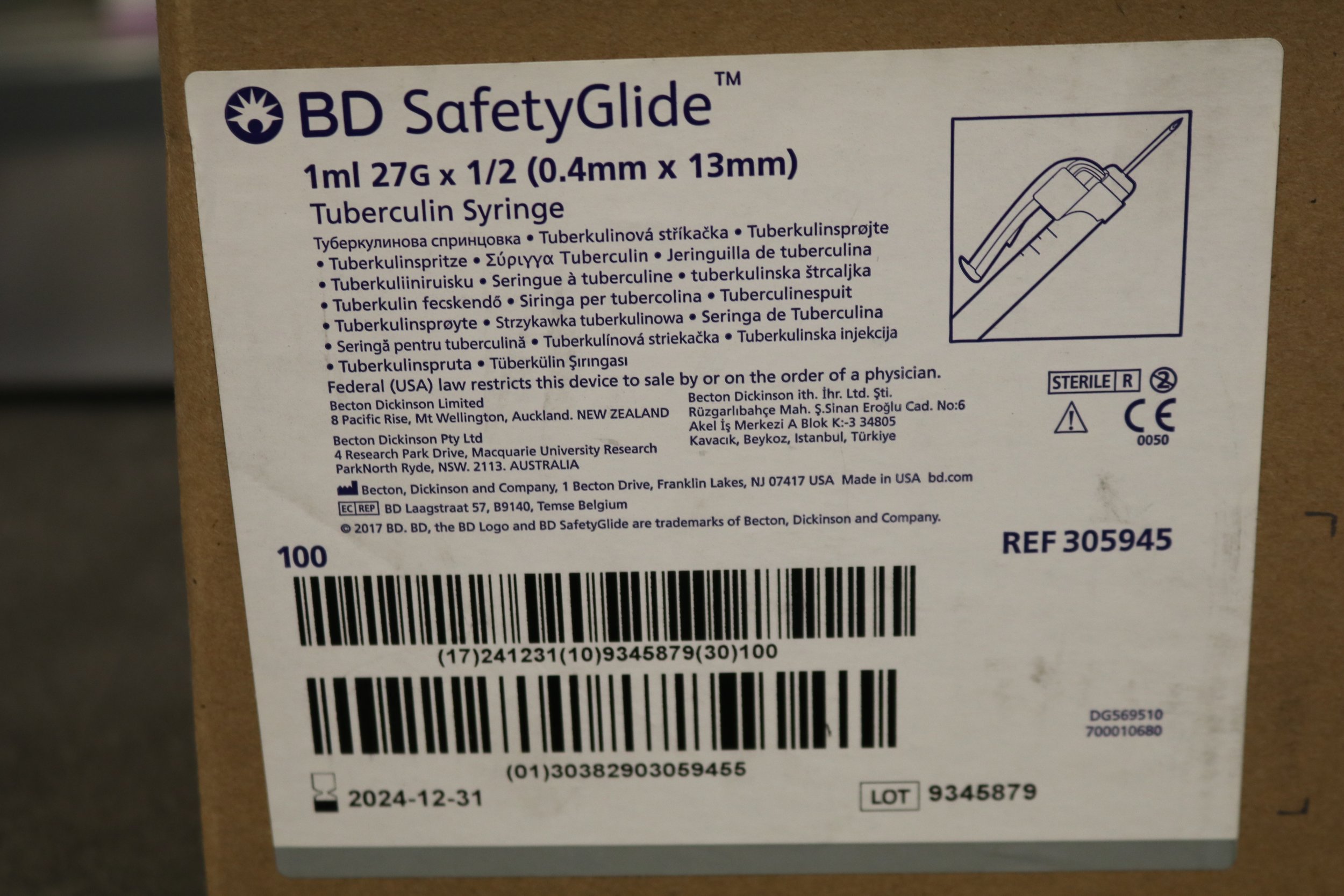 BD | 305945 | SafetyGlide 1ml Tuberculin Syringe
