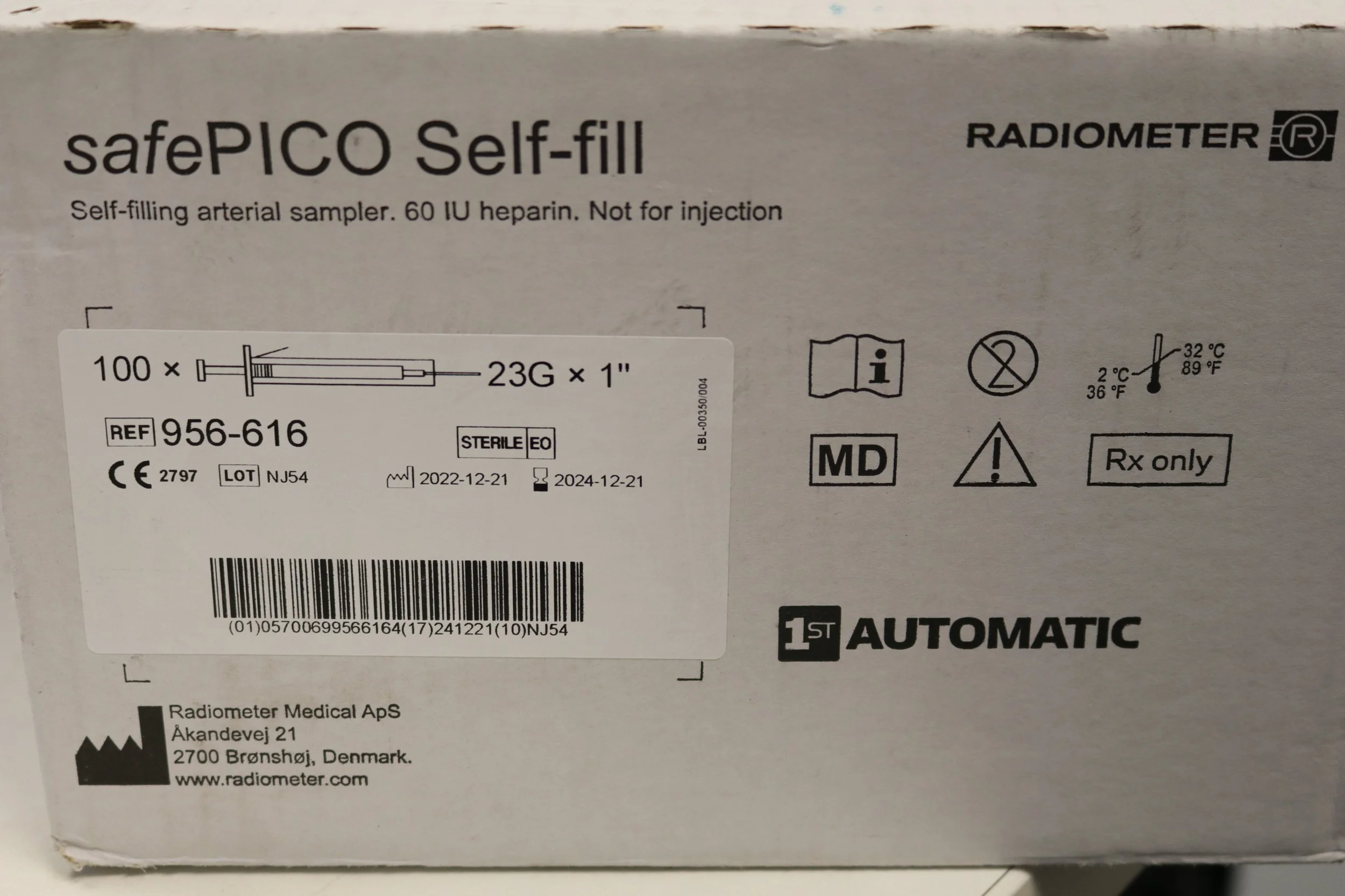 Radiometer America | 956-616 | Box of 100 | EXPIRED | safePICO Self-Fill