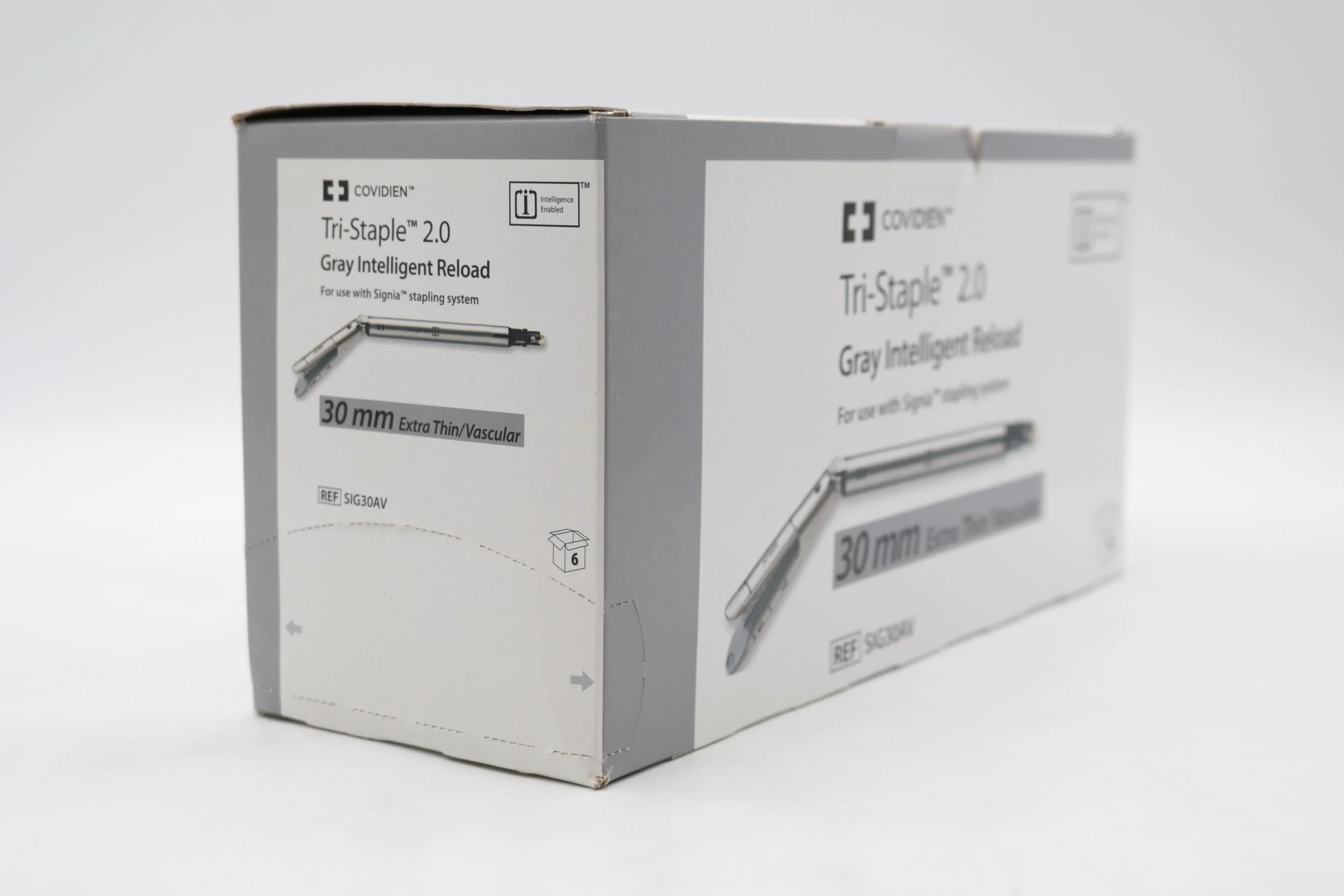 Covidien | SIG30AV | EXPIRED | Box of 6 | Tri-Staple 2.0 Gray Intelligent Reload 30mm Extra Thin/Vascular for use with Signia stapling system