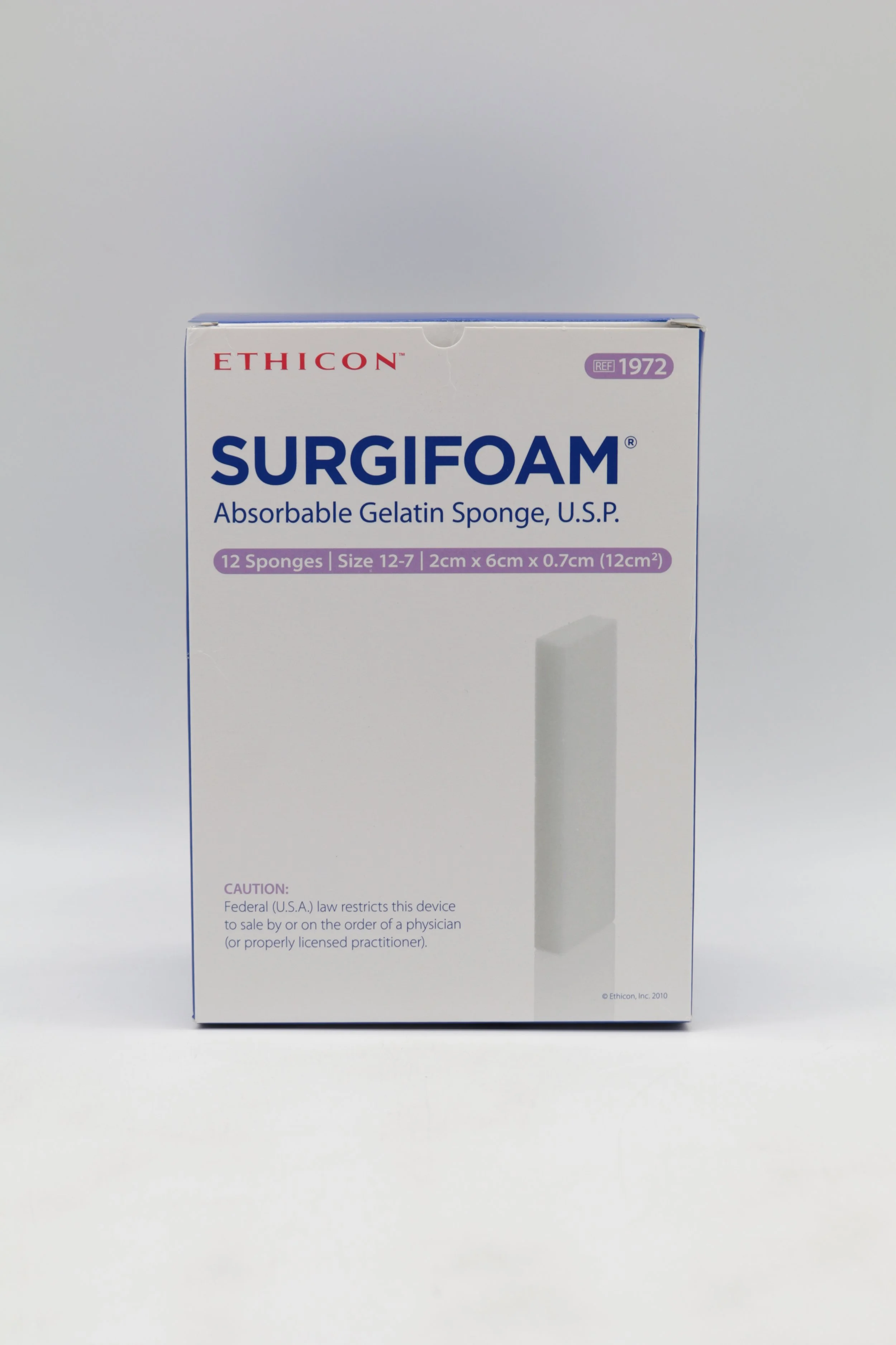 Ethicon | 1972 | EACHES | Surgifoam Absorbable Gelatin Sponge Size 12-7 2cm x 6cm x 0.7cm