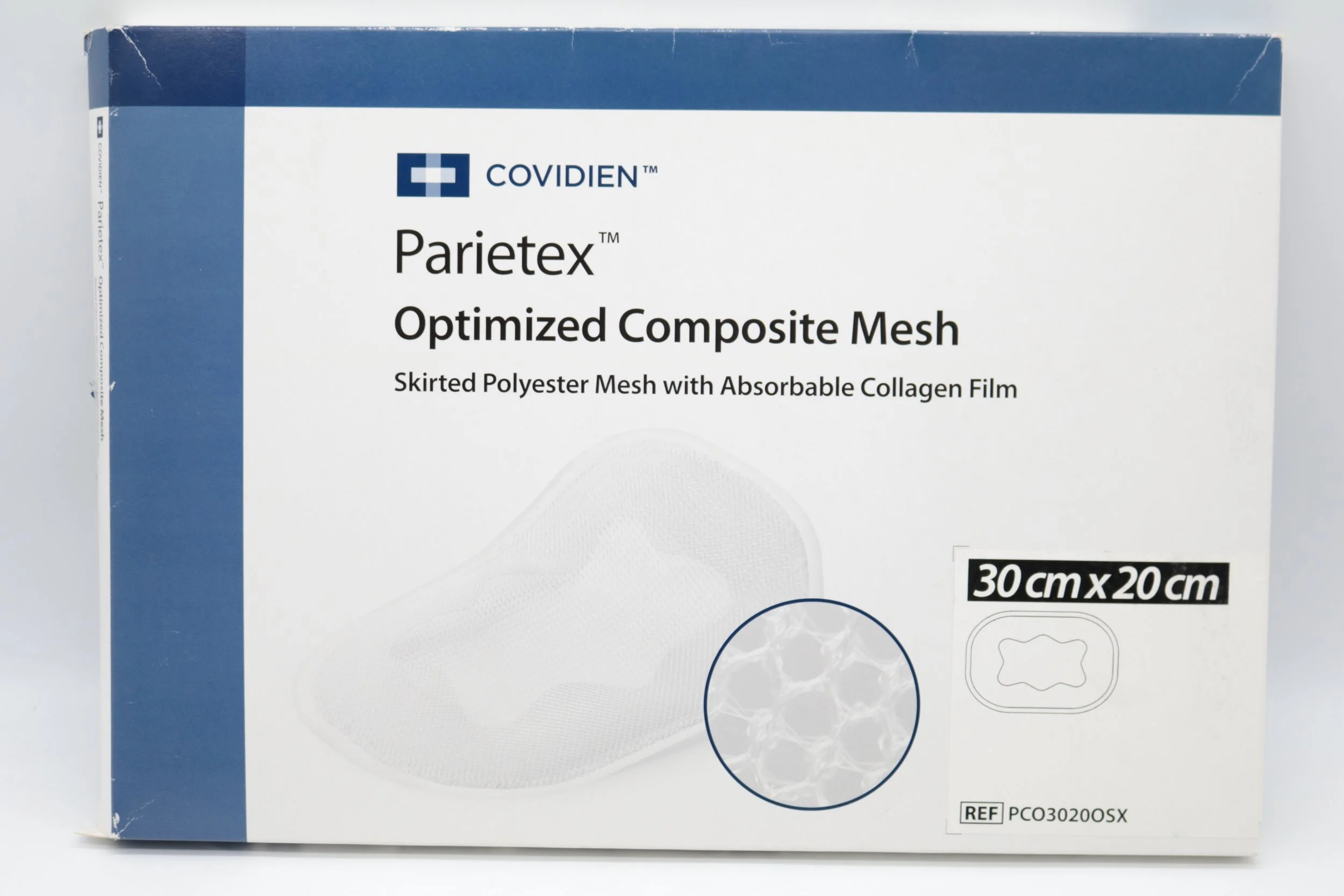Covidien | PCO3020OSX | EXPIRED | EACHES | Parietex Optimized Composite Mesh Skirted Polyester Mesh with Absorbable Collagen Film 30cm x 20cm