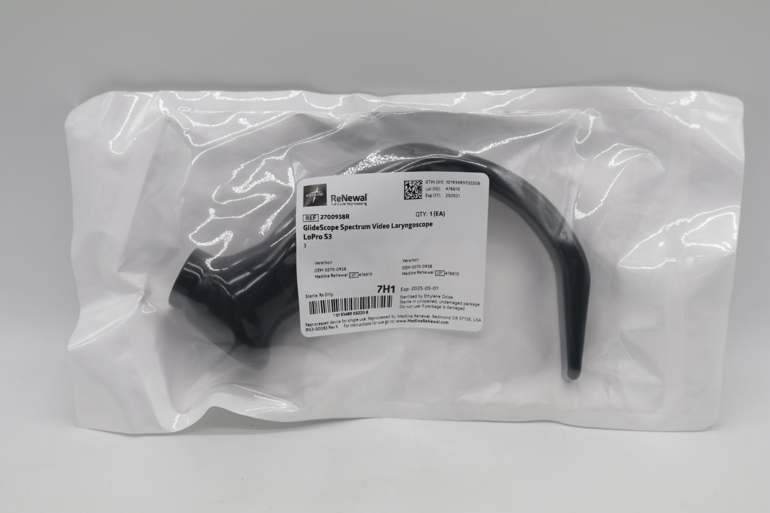 Medline | 2700938R | SHORTDATE | Box of 10 | ReNewal GlideScope Spectrum Video Laryngoscope LoPro S3